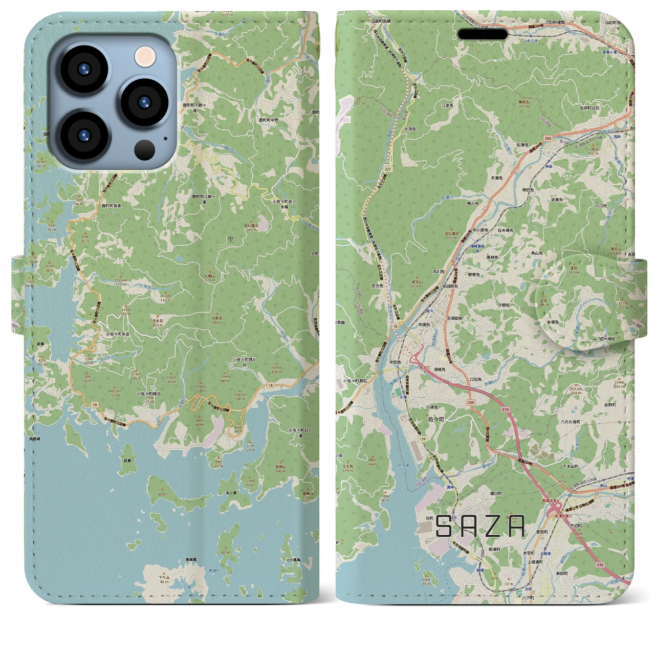 【佐々(長崎県)】地図柄iPhoneケース(手帳タイプ)