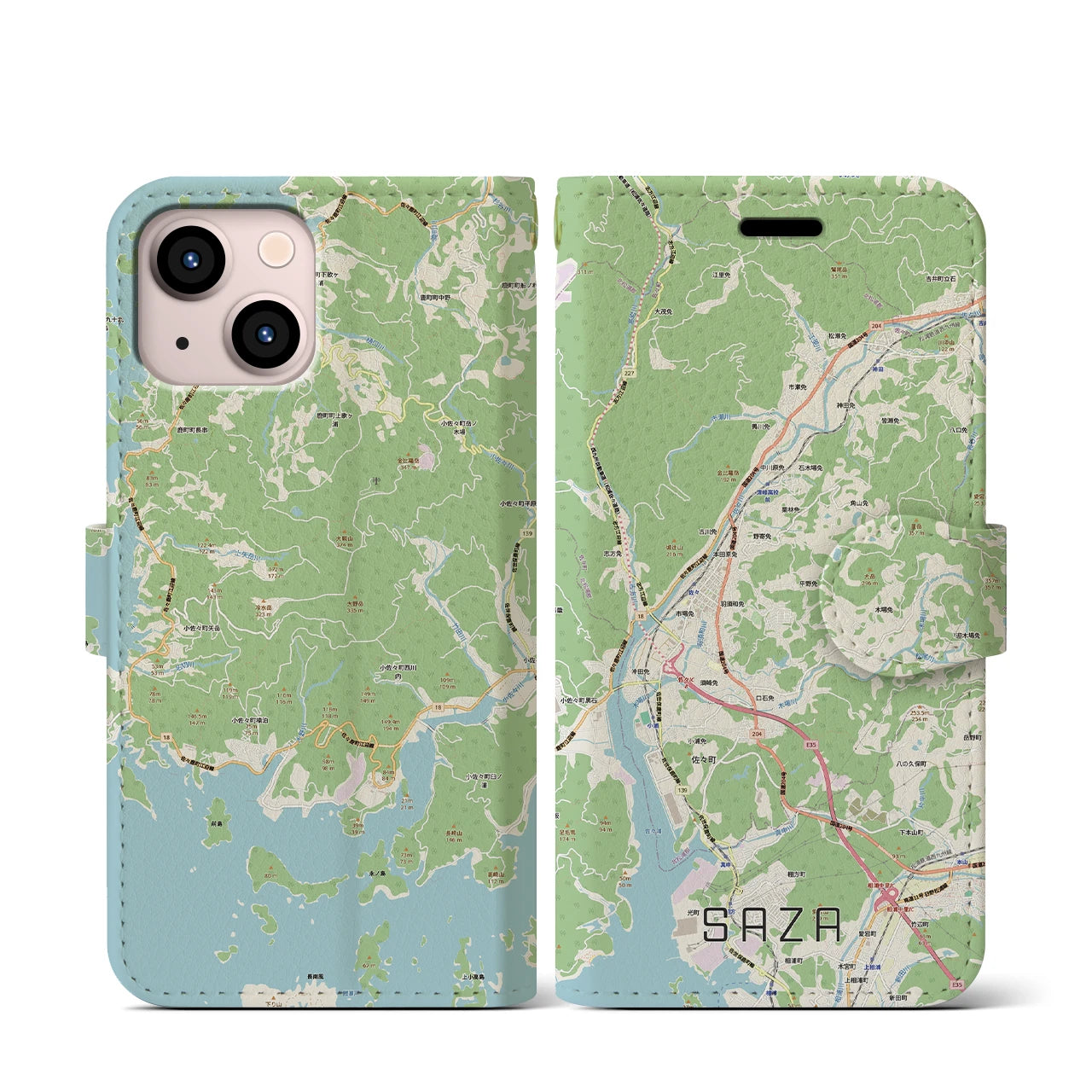 【佐々(長崎県)】地図柄iPhoneケース(手帳タイプ)