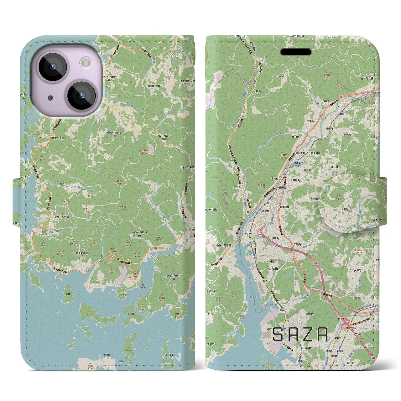 【佐々(長崎県)】地図柄iPhoneケース(手帳タイプ)