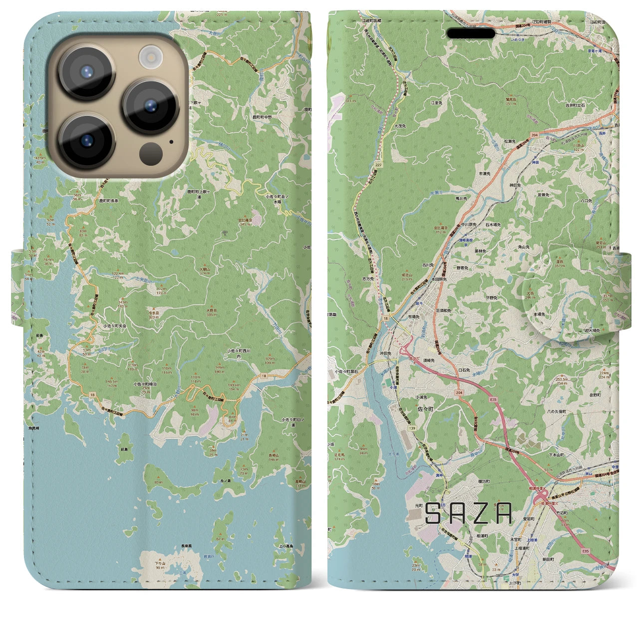 【佐々(長崎県)】地図柄iPhoneケース(手帳タイプ)
