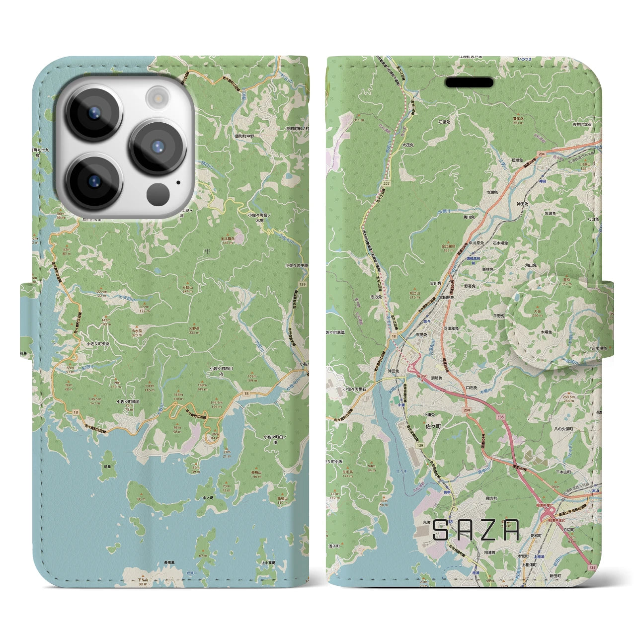 【佐々(長崎県)】地図柄iPhoneケース(手帳タイプ)