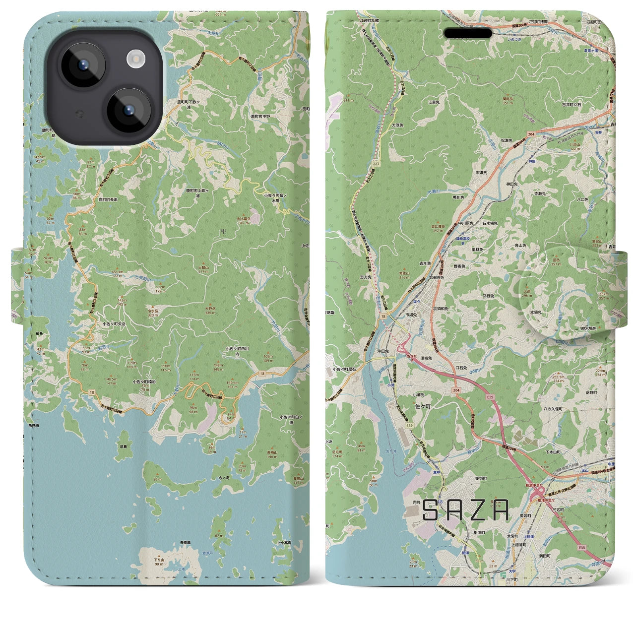 【佐々(長崎県)】地図柄iPhoneケース(手帳タイプ)