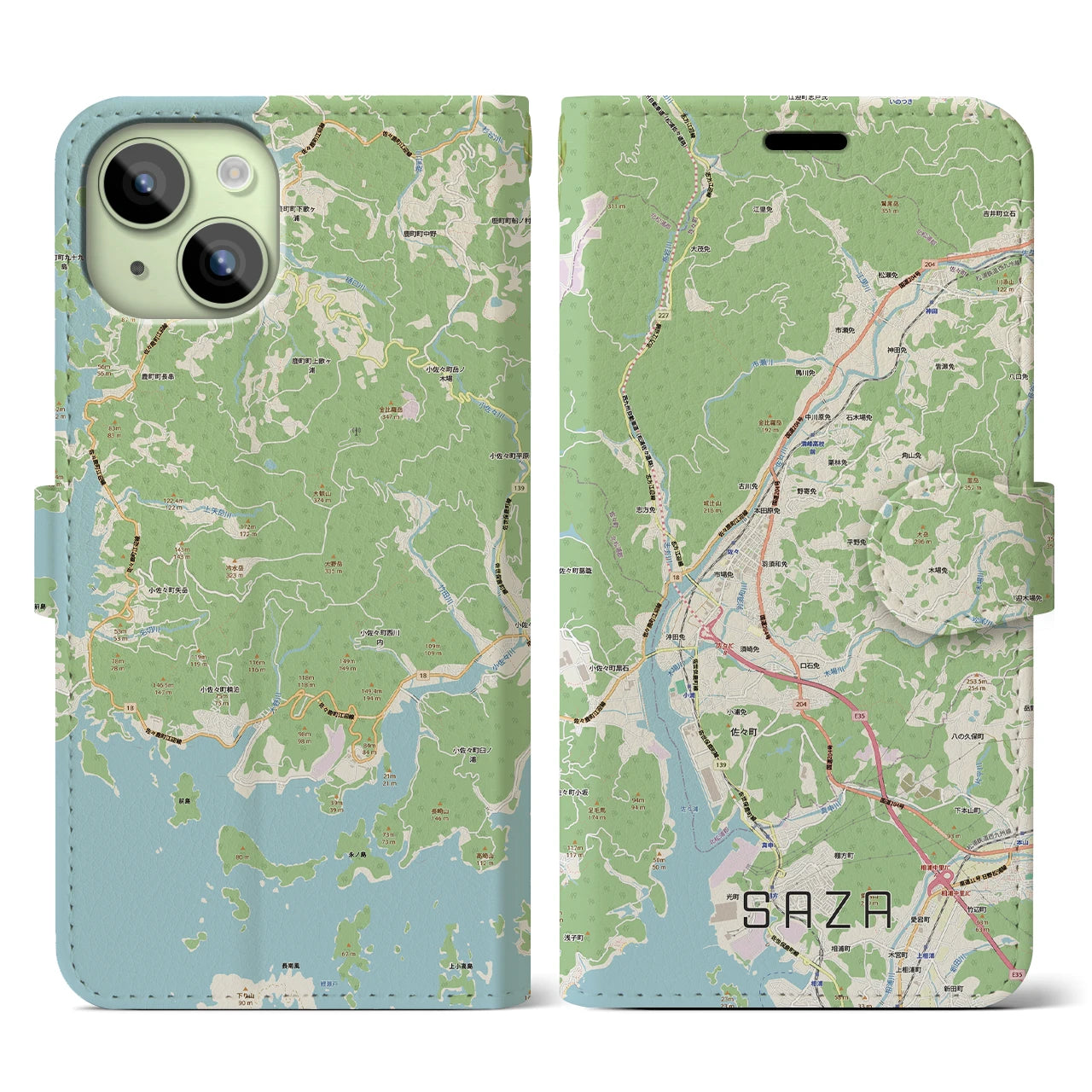 【佐々(長崎県)】地図柄iPhoneケース(手帳タイプ)
