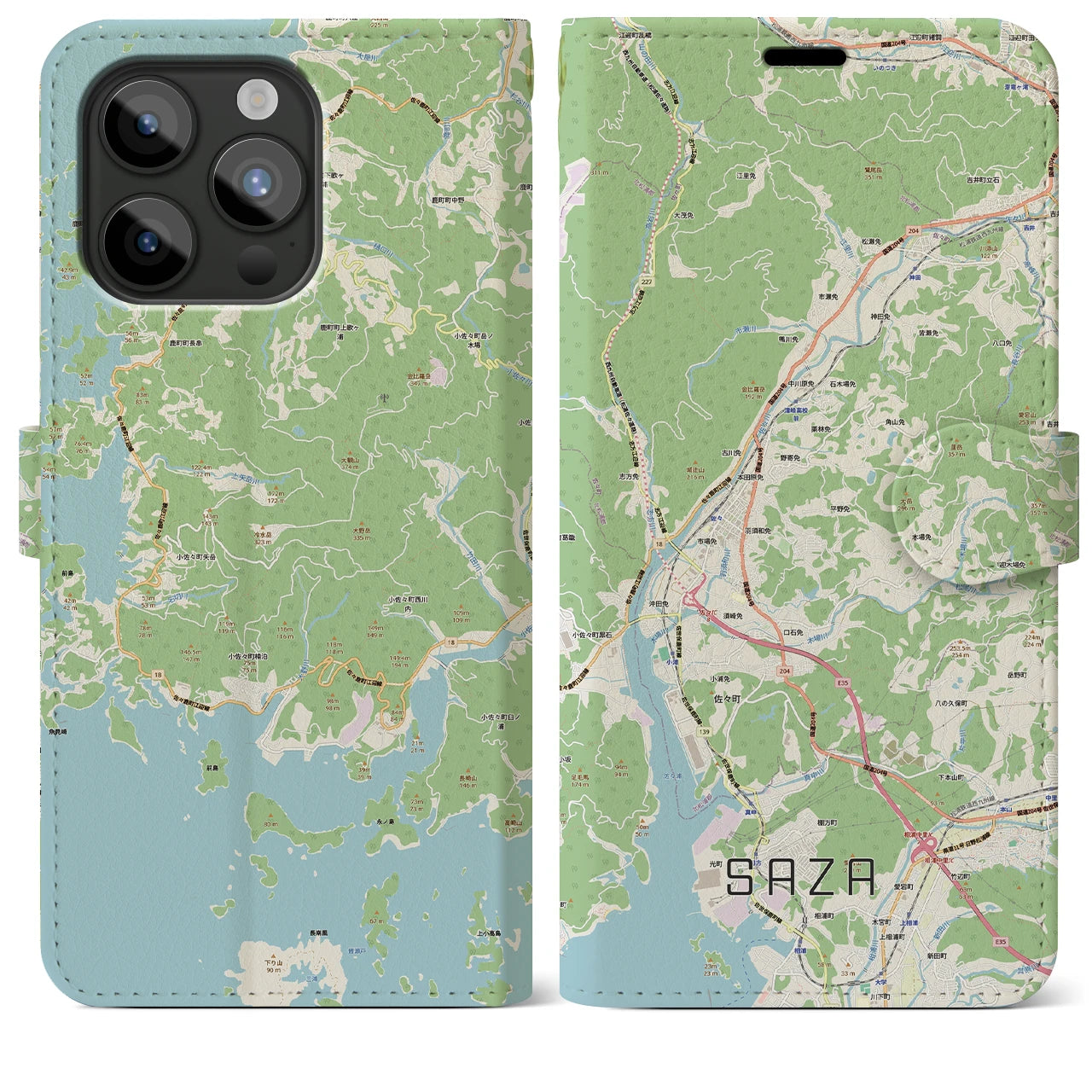 【佐々(長崎県)】地図柄iPhoneケース(手帳タイプ)