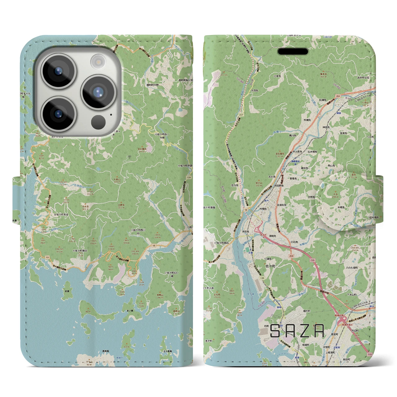 【佐々(長崎県)】地図柄iPhoneケース(手帳タイプ)