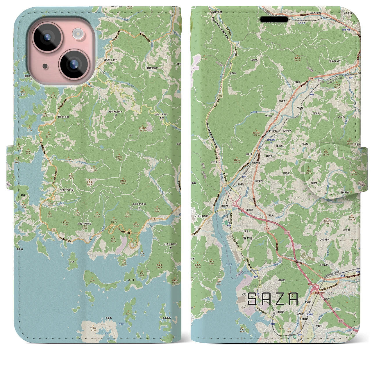 【佐々(長崎県)】地図柄iPhoneケース(手帳タイプ)