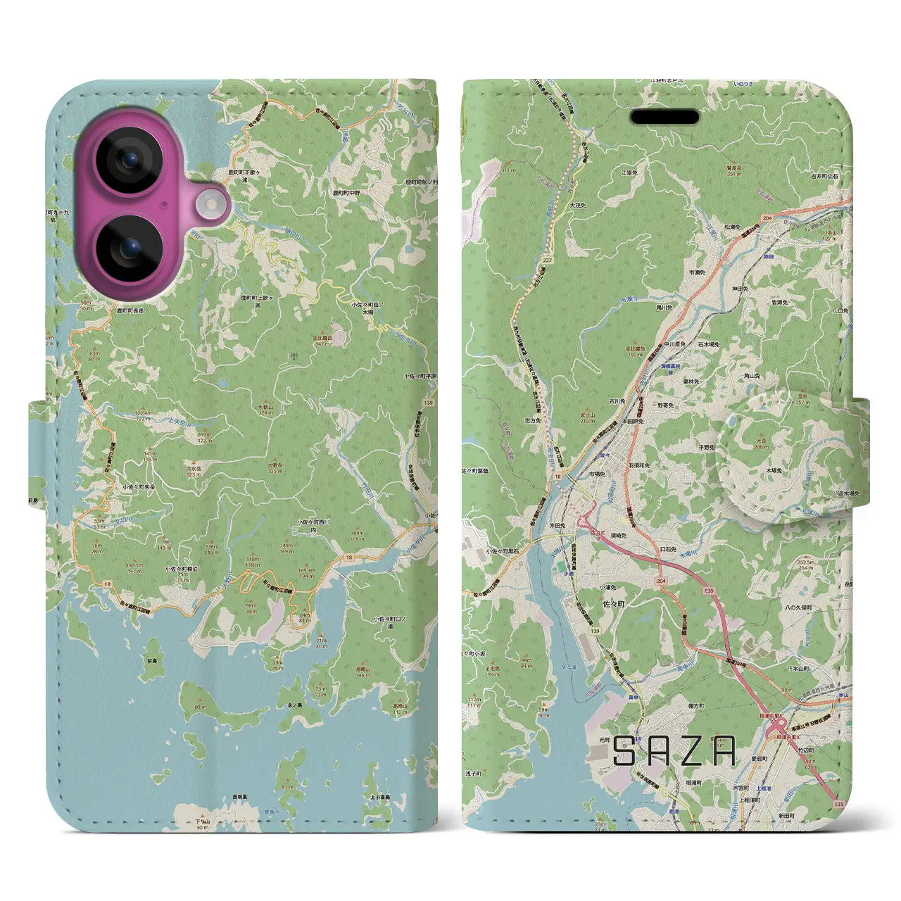 【佐々(長崎県)】地図柄iPhoneケース(手帳タイプ)