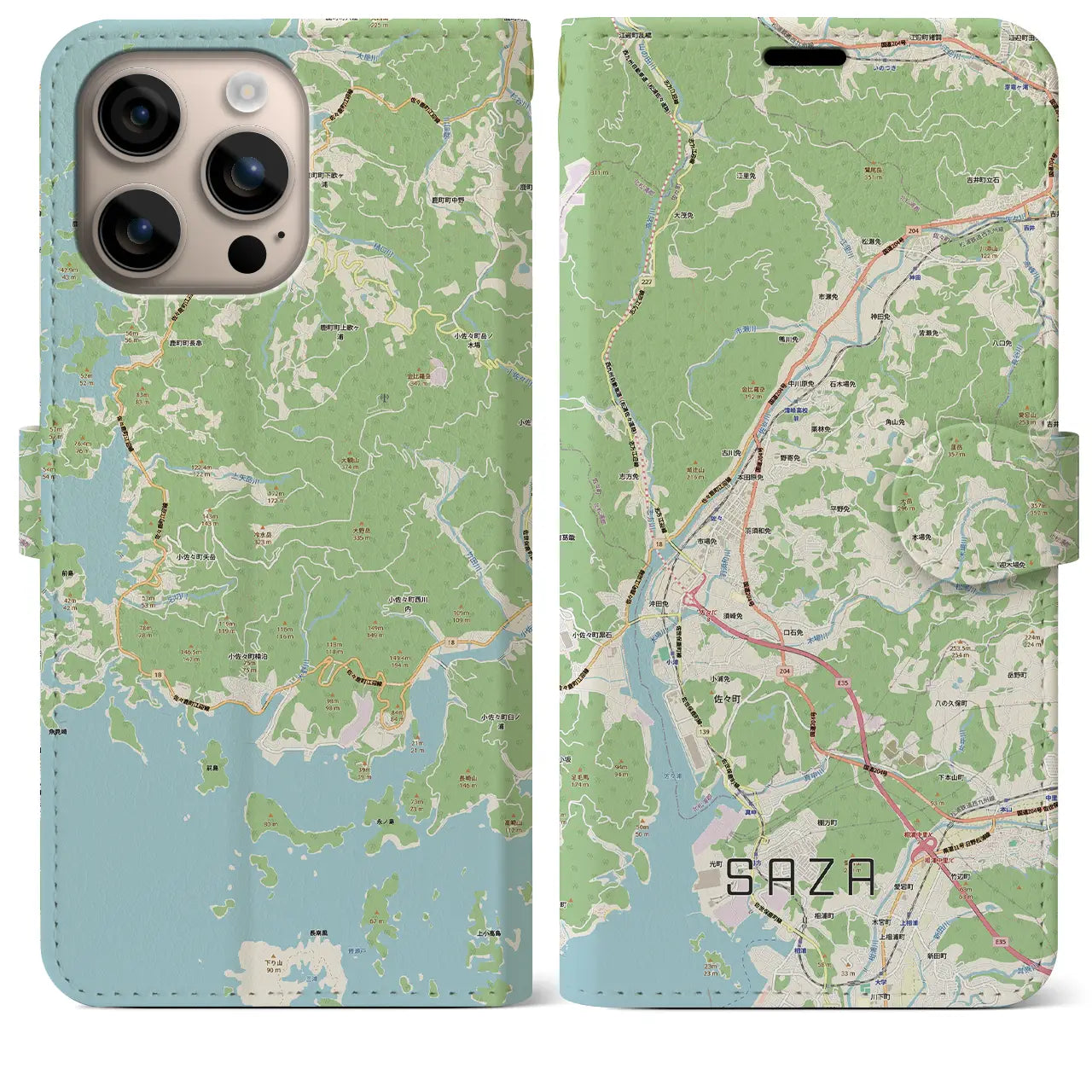 【佐々(長崎県)】地図柄iPhoneケース(手帳タイプ)