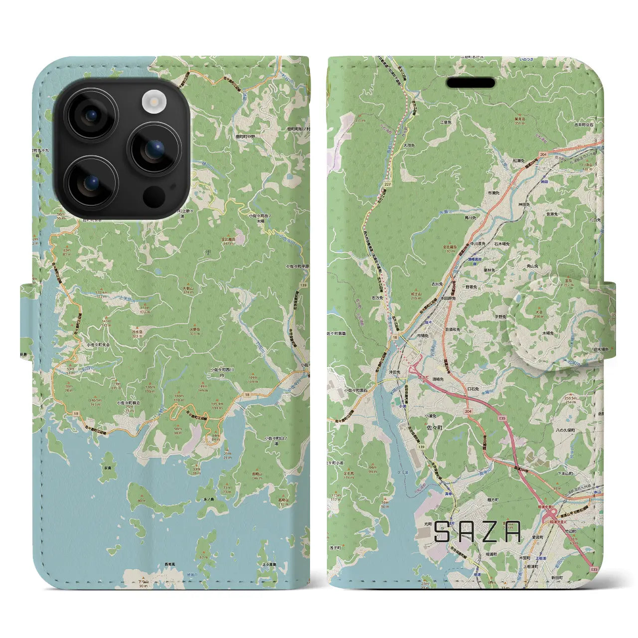 【佐々(長崎県)】地図柄iPhoneケース(手帳タイプ)