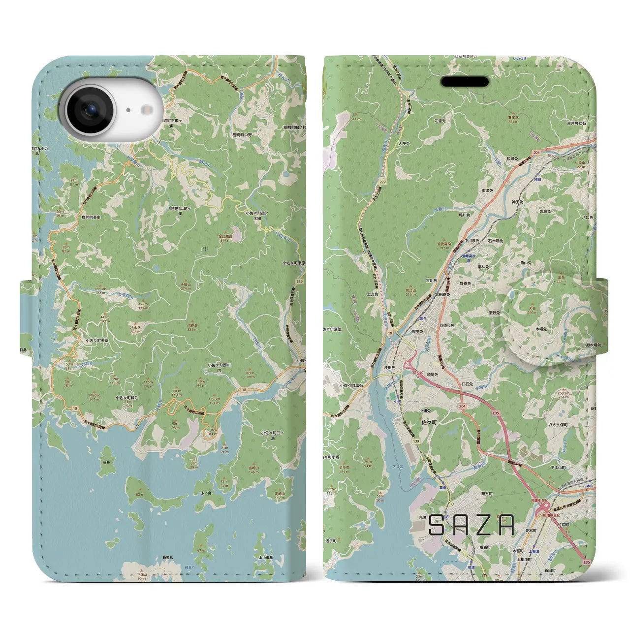 【佐々(長崎県)】地図柄iPhoneケース(手帳タイプ)