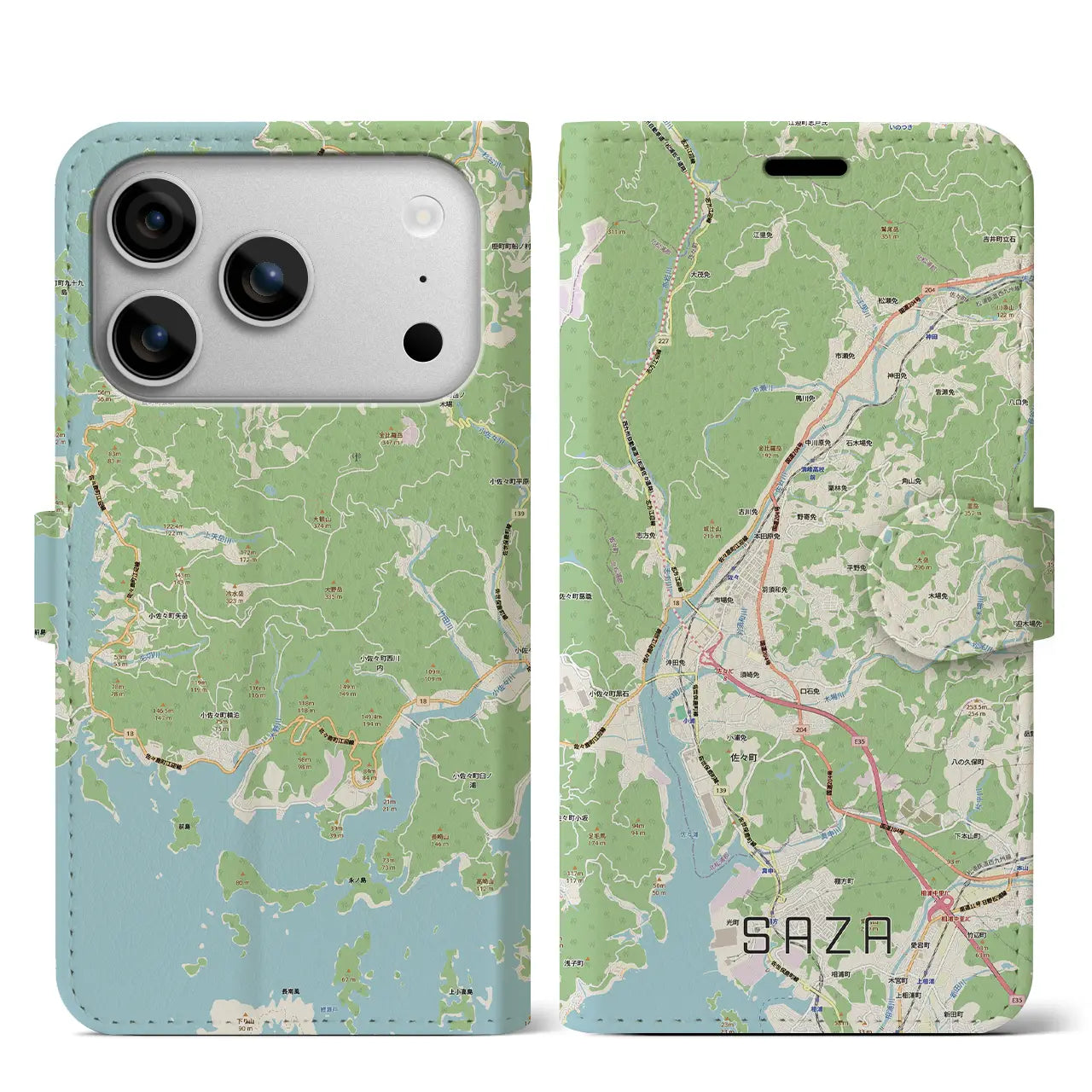 【佐々(長崎県)】地図柄iPhoneケース(手帳タイプ)