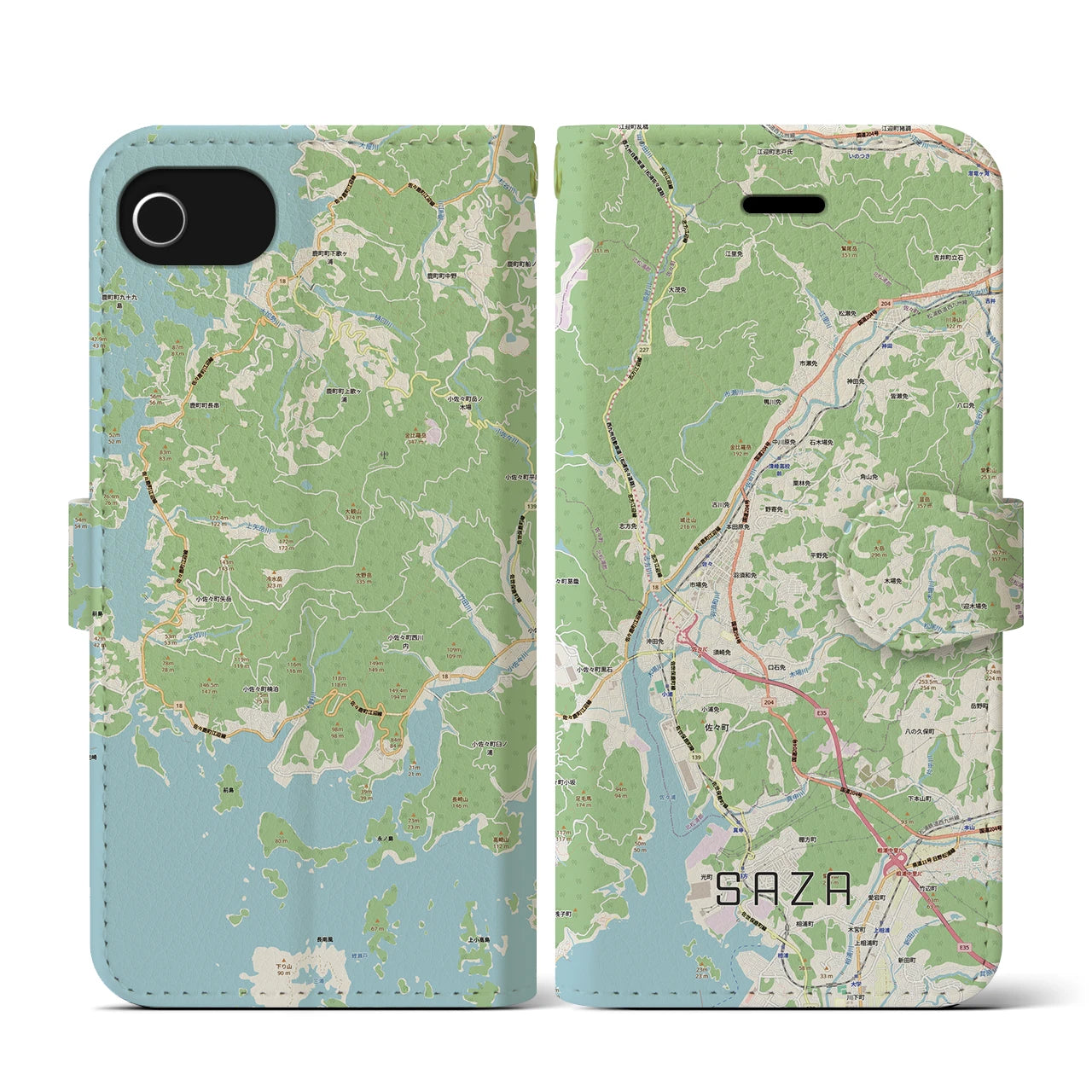 【佐々(長崎県)】地図柄iPhoneケース(手帳タイプ)