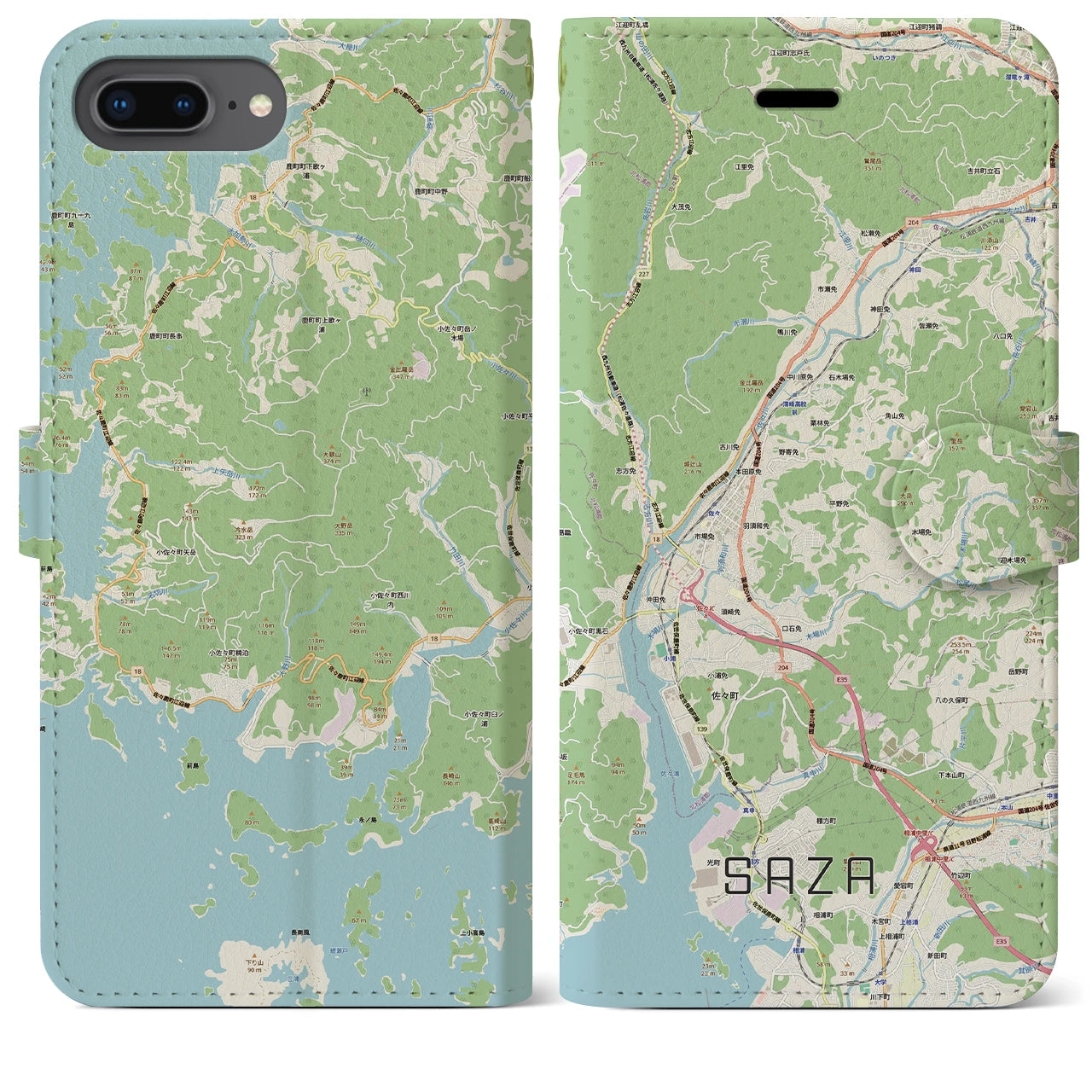 【佐々(長崎県)】地図柄iPhoneケース(手帳タイプ)