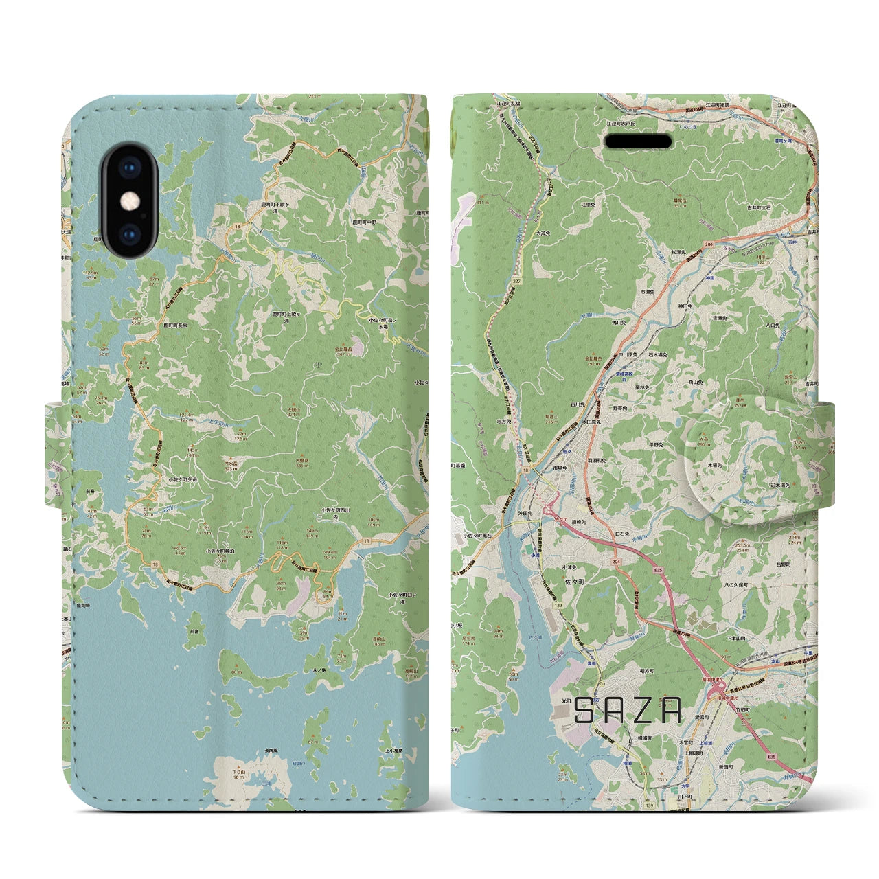 【佐々(長崎県)】地図柄iPhoneケース(手帳タイプ)