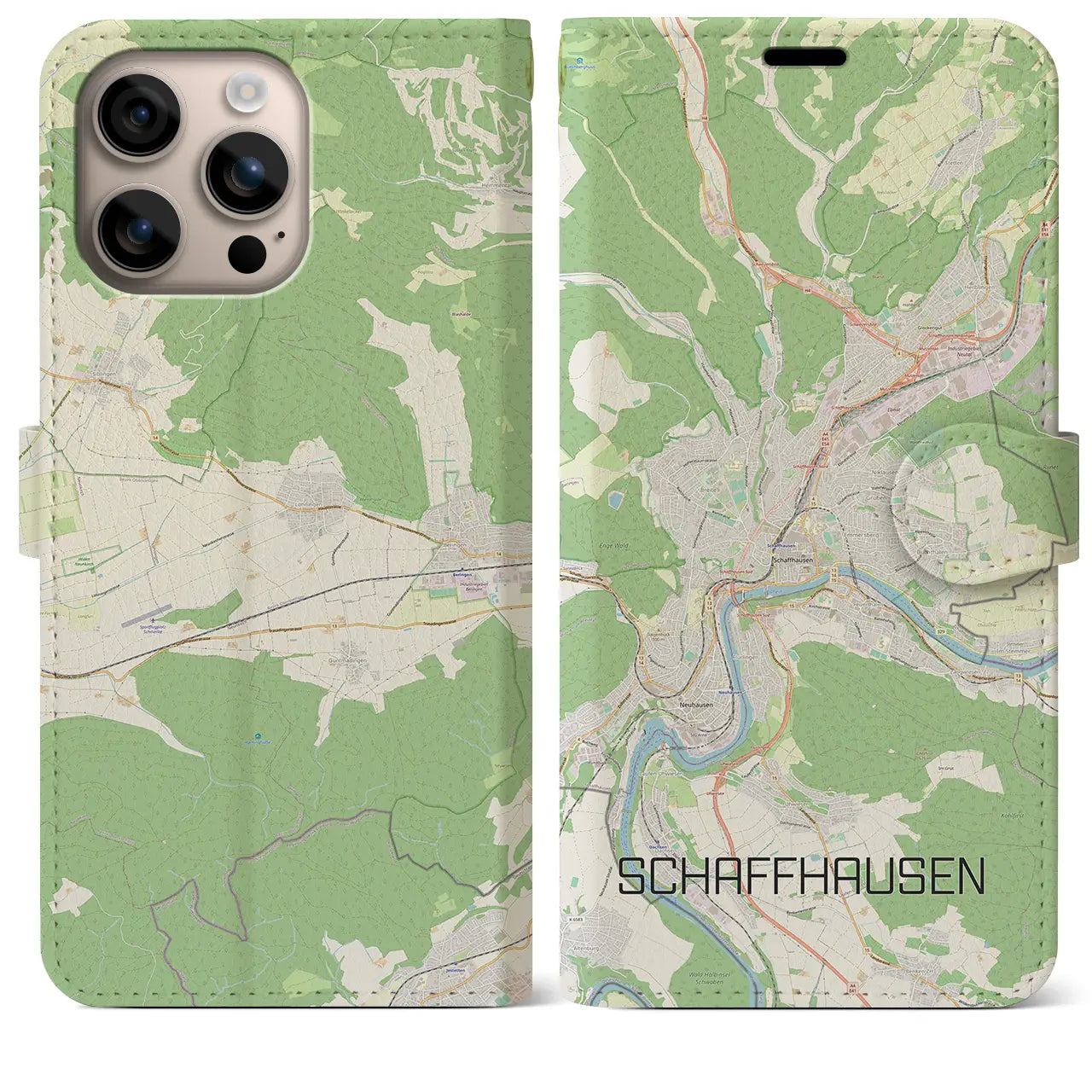 【シャフハウゼン(スイス)】地図柄iPhoneケース(手帳タイプ)ナチュラル・iPhone 16 Plus 用