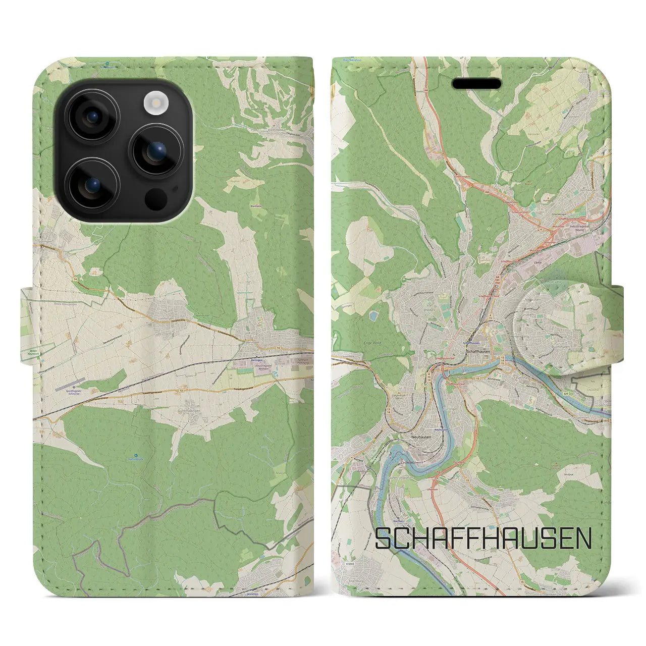 【シャフハウゼン(スイス)】地図柄iPhoneケース(手帳タイプ)ナチュラル・iPhone 16 用