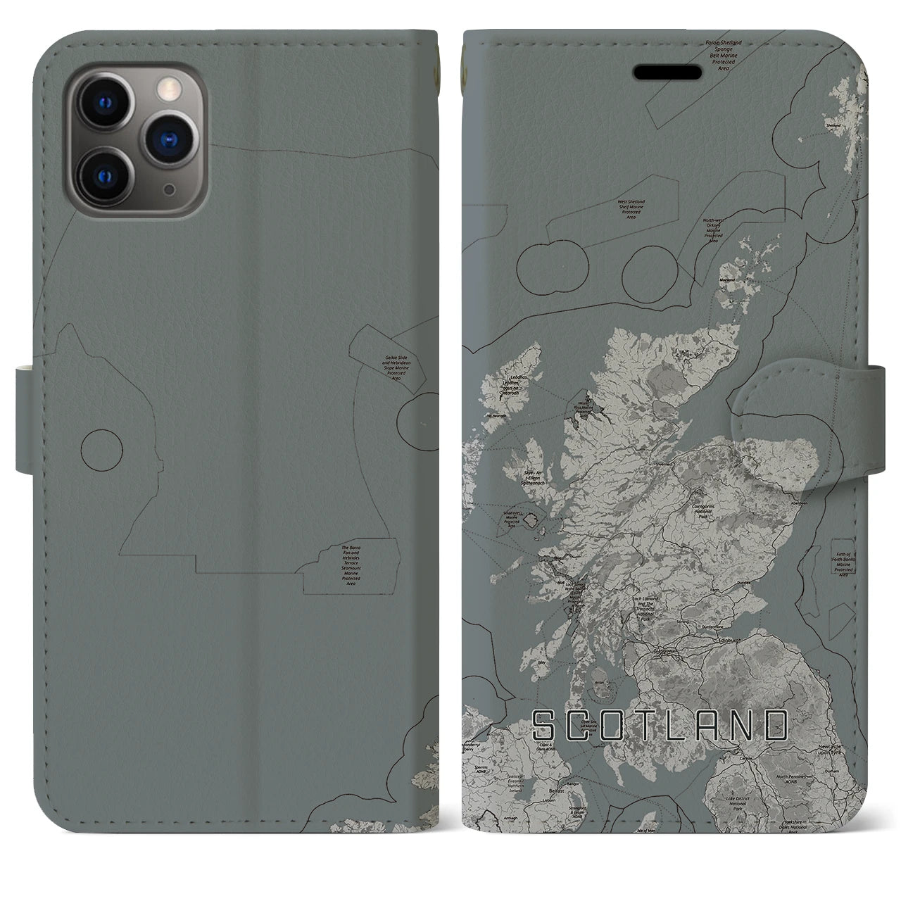 【スコットランド(イギリス)】地図柄iPhoneケース(手帳タイプ)モノトーン・iPhone 11 Pro Max 用