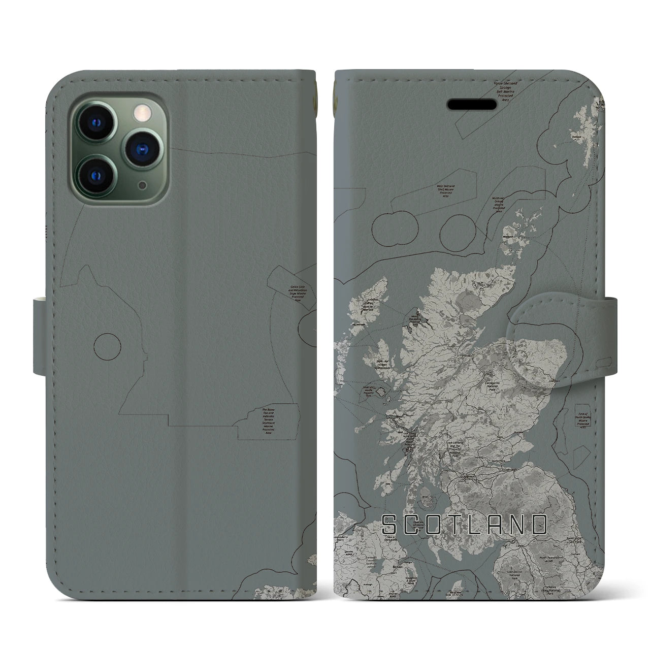【スコットランド(イギリス)】地図柄iPhoneケース(手帳タイプ)モノトーン・iPhone 11 Pro 用