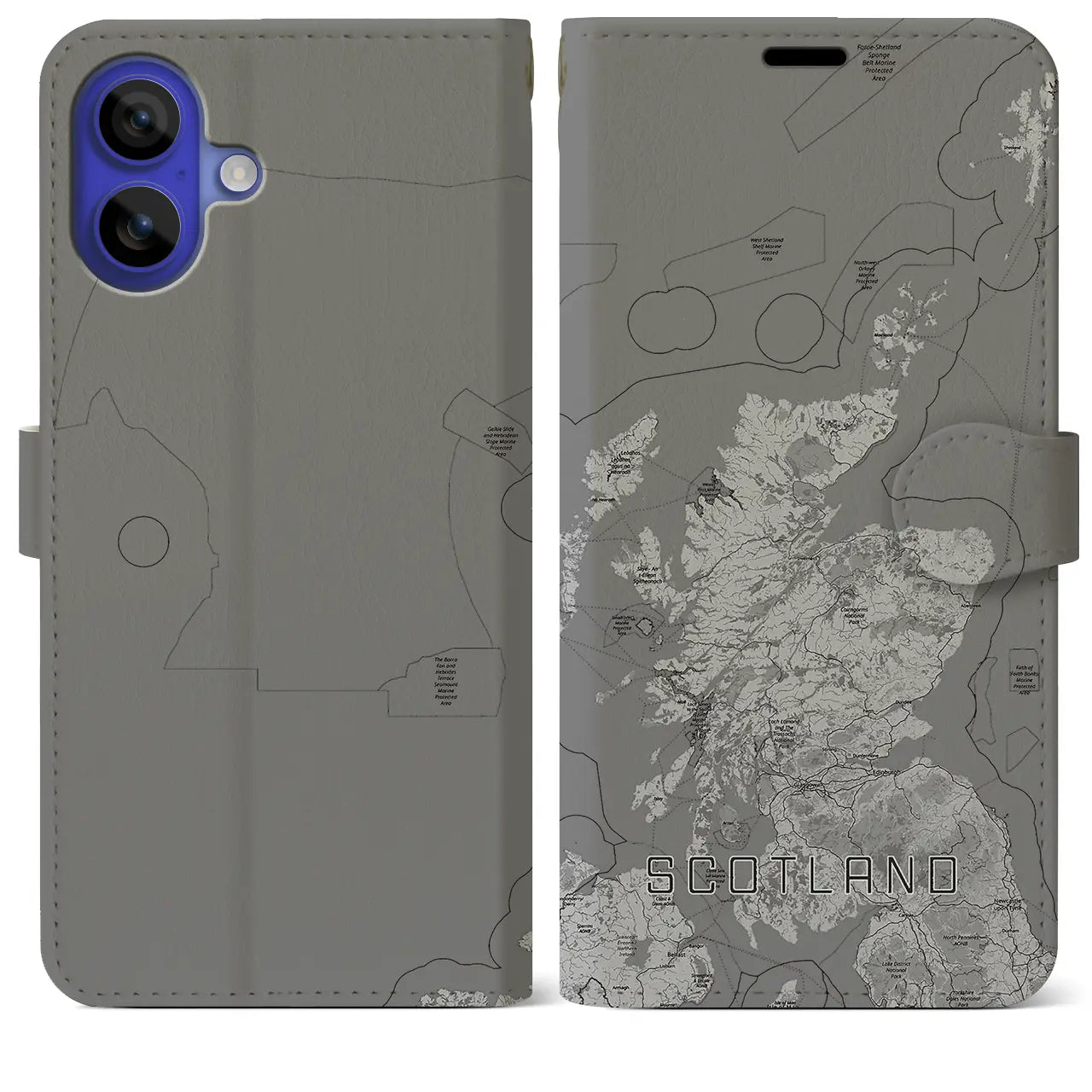 【スコットランド(イギリス)】地図柄iPhoneケース(手帳タイプ)モノトーン・iPhone 16 Pro Max 用