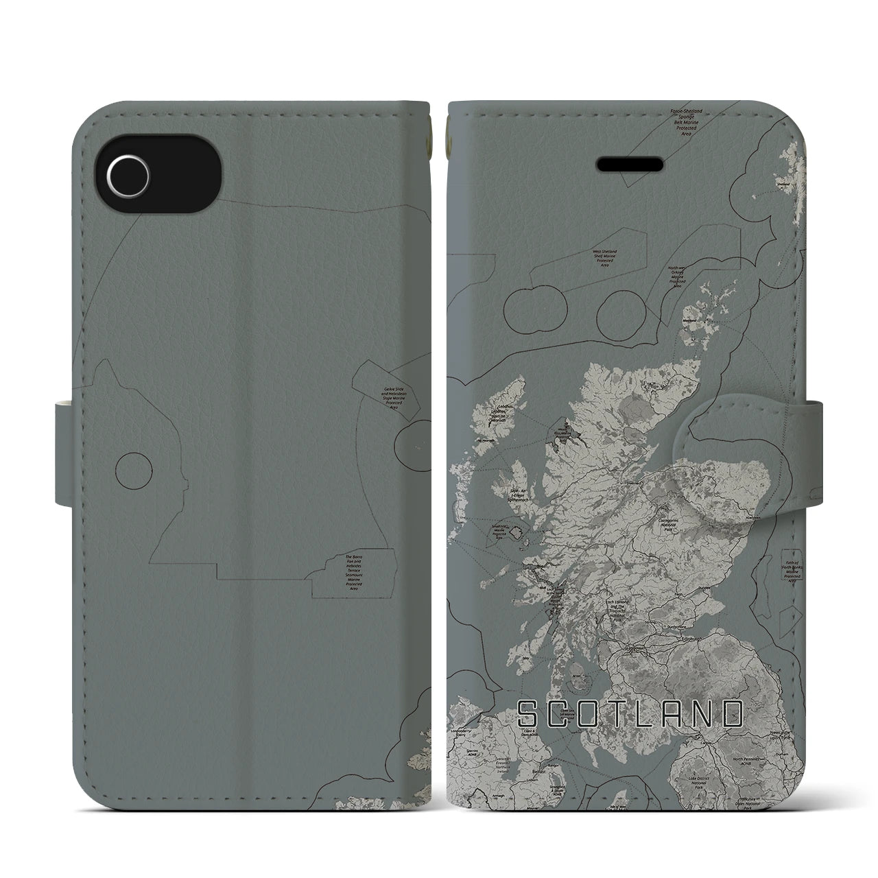 【スコットランド(イギリス)】地図柄iPhoneケース(手帳タイプ)モノトーン・iPhone SE(第3 / 第2世代) / 8 / 7 / 6s / 6 用