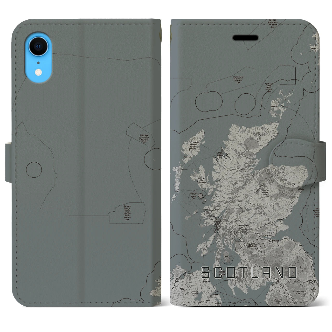 【スコットランド(イギリス)】地図柄iPhoneケース(手帳タイプ)モノトーン・iPhone XR 用