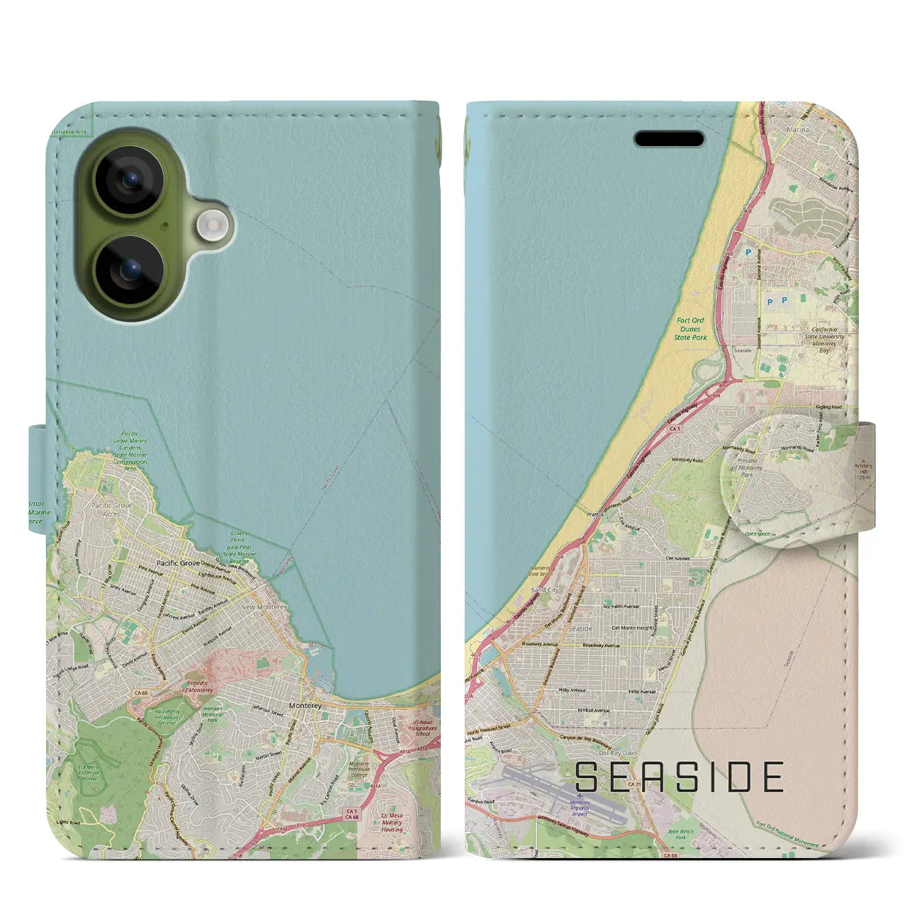 【シーサイド(アメリカ)】地図柄iPhoneケース(手帳タイプ)モノトーン・iPhone 17 Pro Max 用