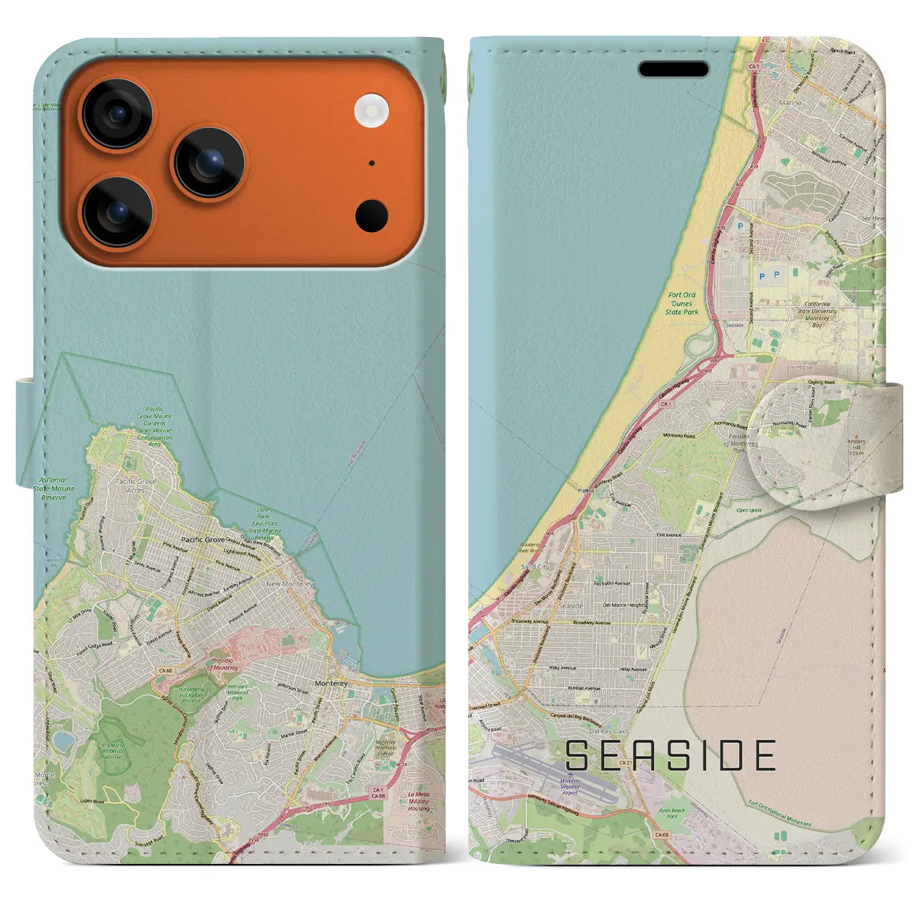 【シーサイド(アメリカ)】地図柄iPhoneケース(手帳タイプ)ナチュラル・iPhone 17 Pro Max 用