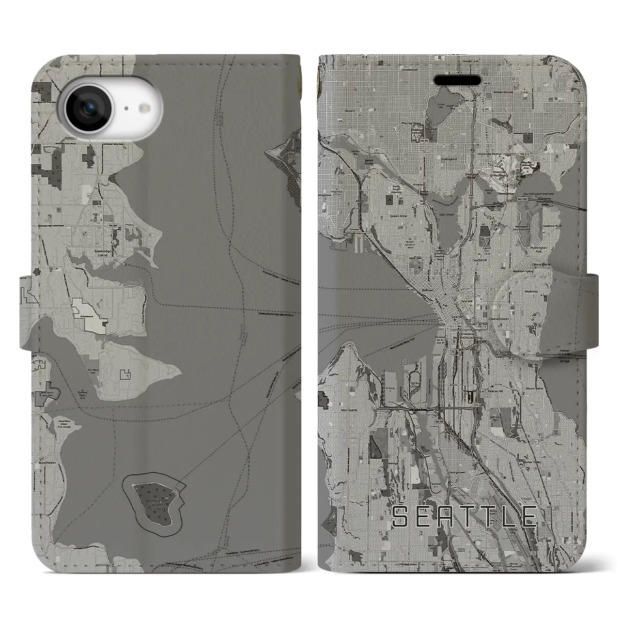 【シアトル(アメリカ)】地図柄iPhoneケース(手帳タイプ)