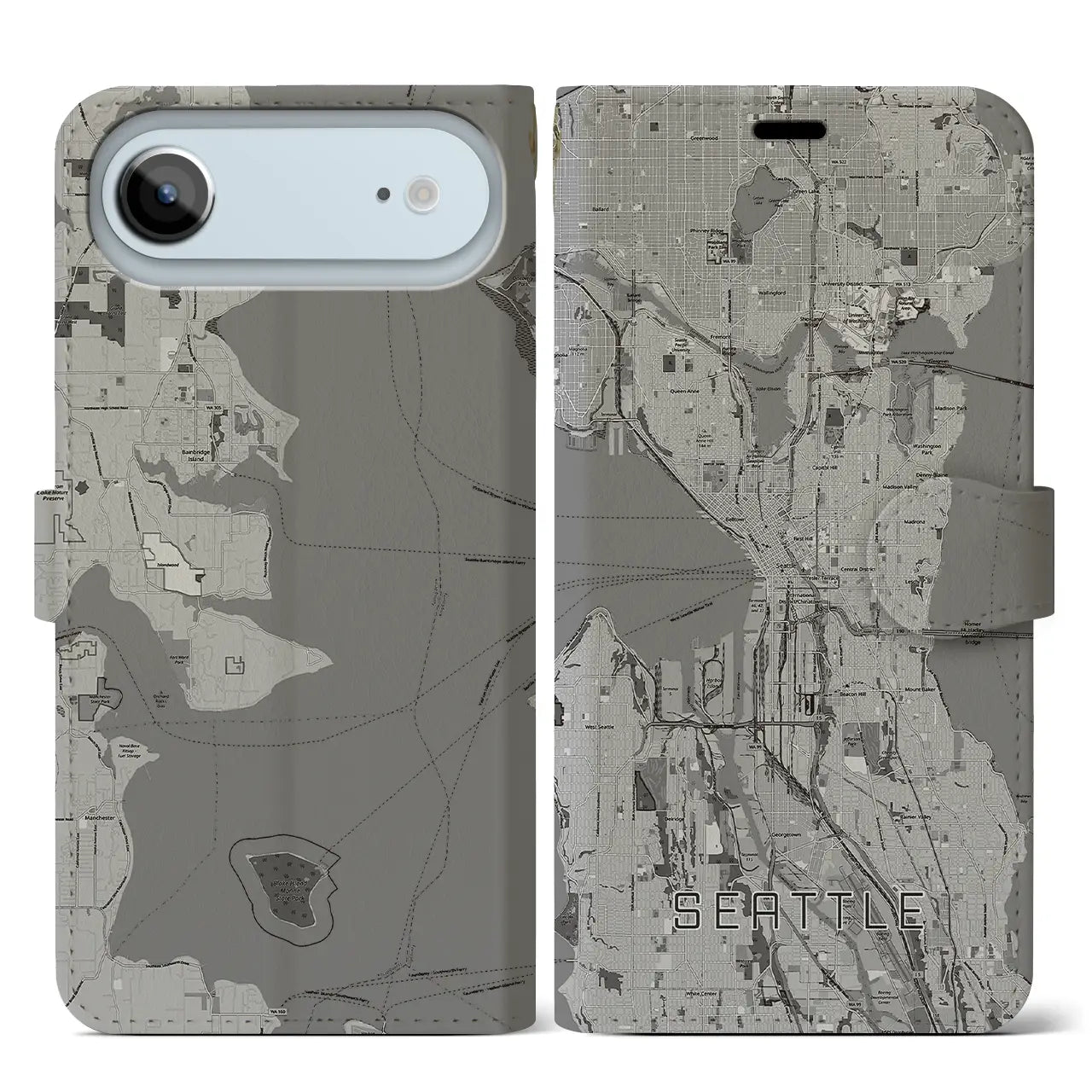 【シアトル(アメリカ)】地図柄iPhoneケース(手帳タイプ)