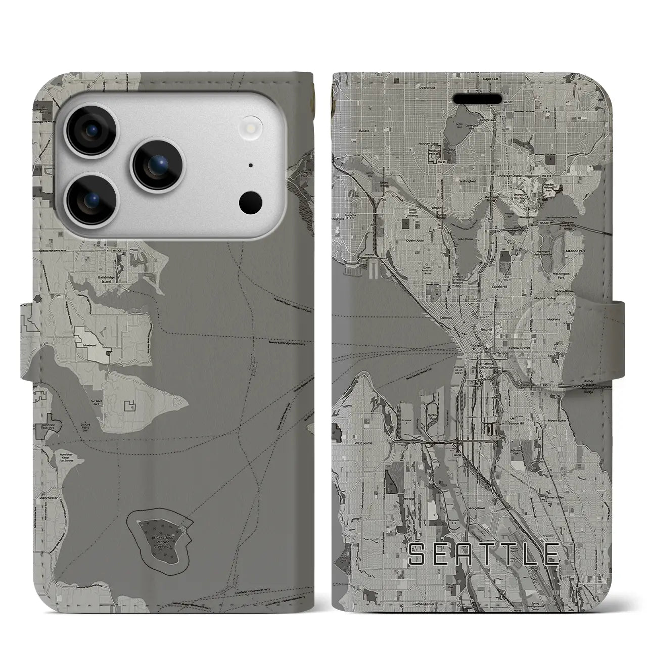 【シアトル(アメリカ)】地図柄iPhoneケース(手帳タイプ)