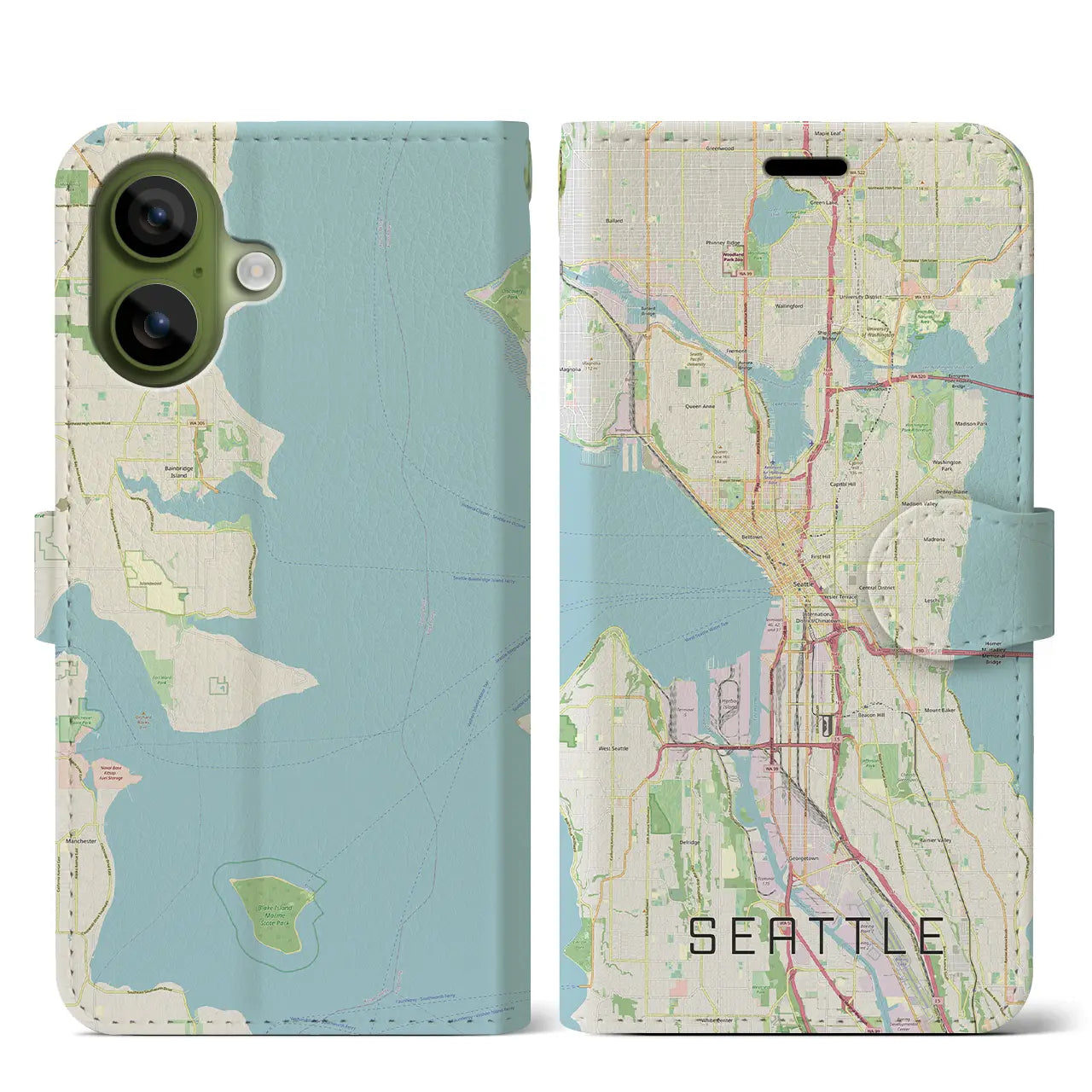 【シアトル(アメリカ)】地図柄iPhoneケース(手帳タイプ)