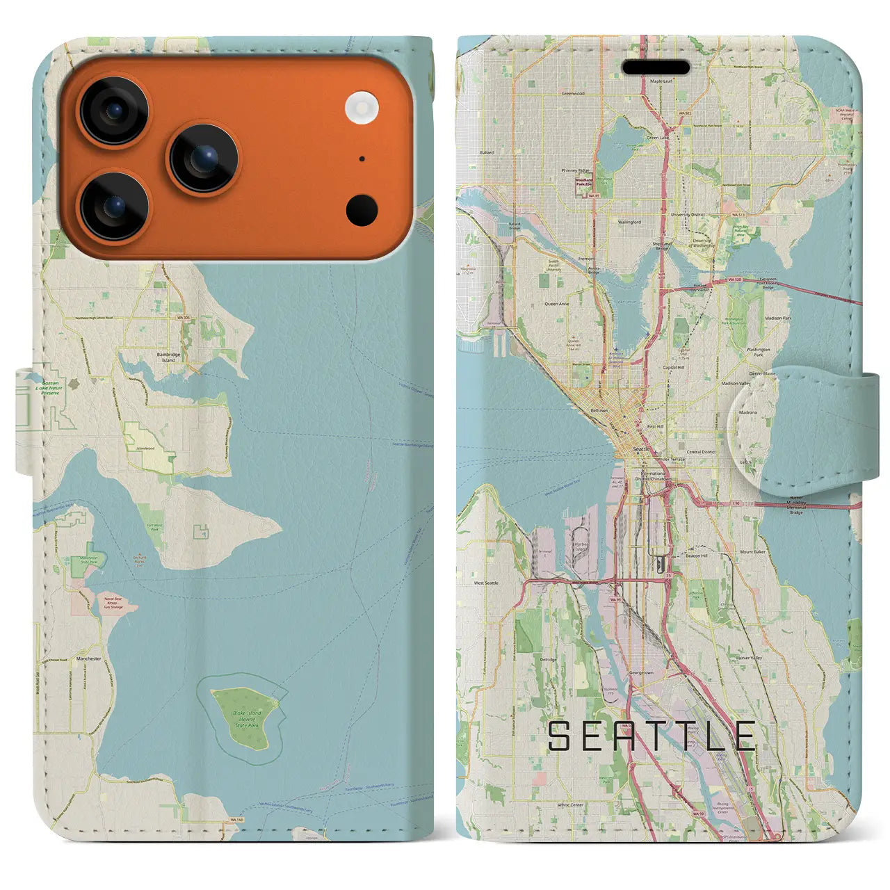 【シアトル(アメリカ)】地図柄iPhoneケース(手帳タイプ)