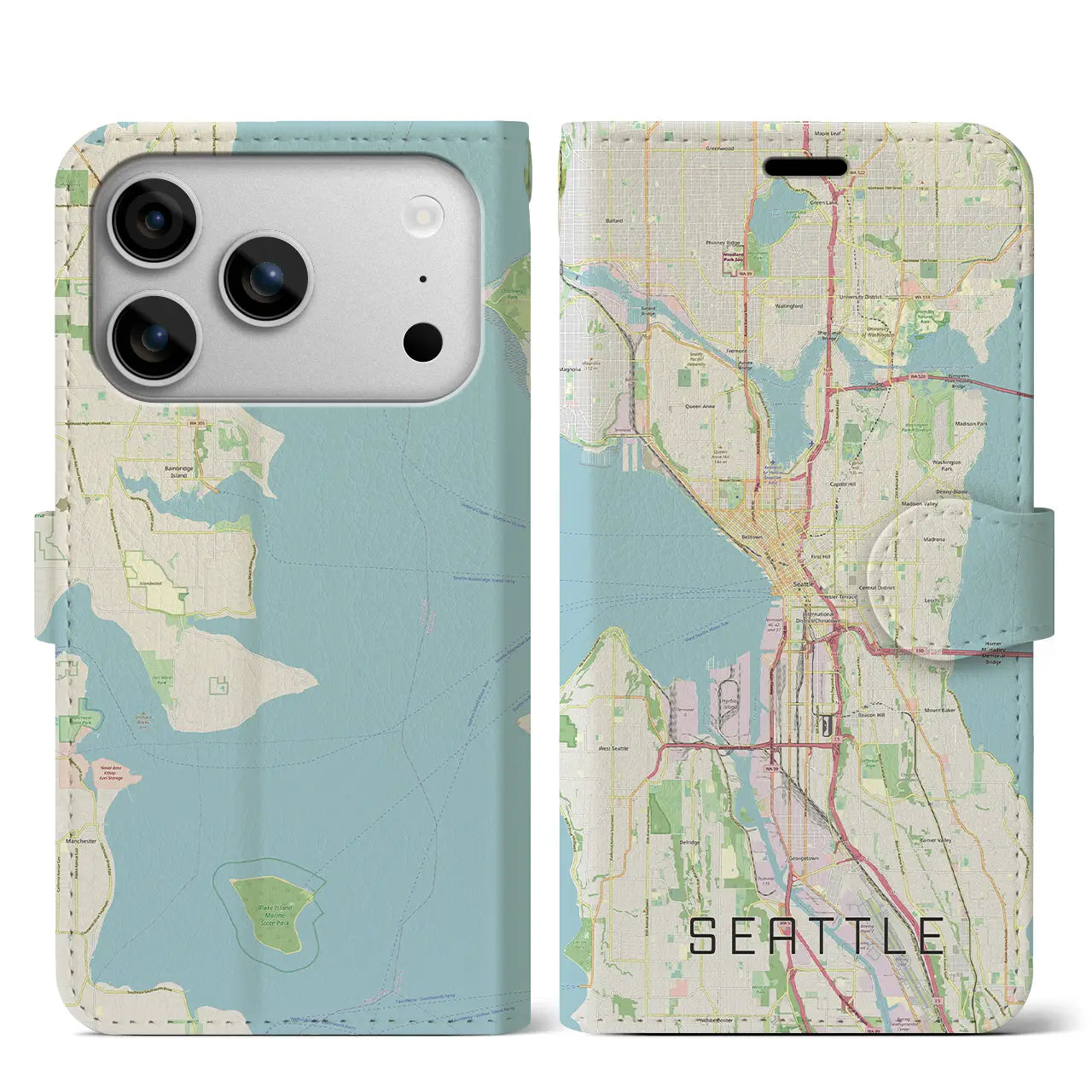 【シアトル(アメリカ)】地図柄iPhoneケース(手帳タイプ)