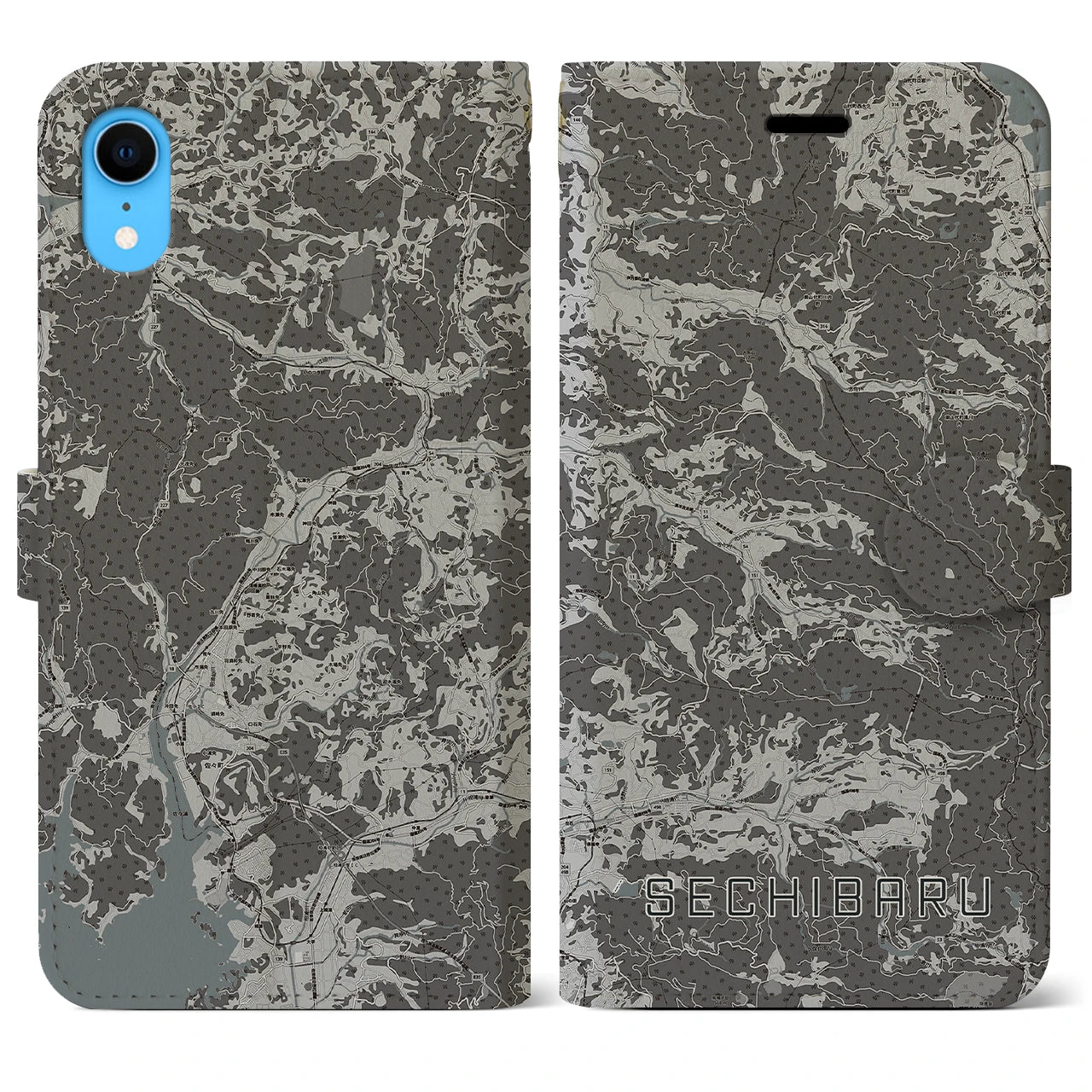 【世知原(長崎県)】地図柄iPhoneケース(手帳タイプ)モノトーン・iPhone XR 用