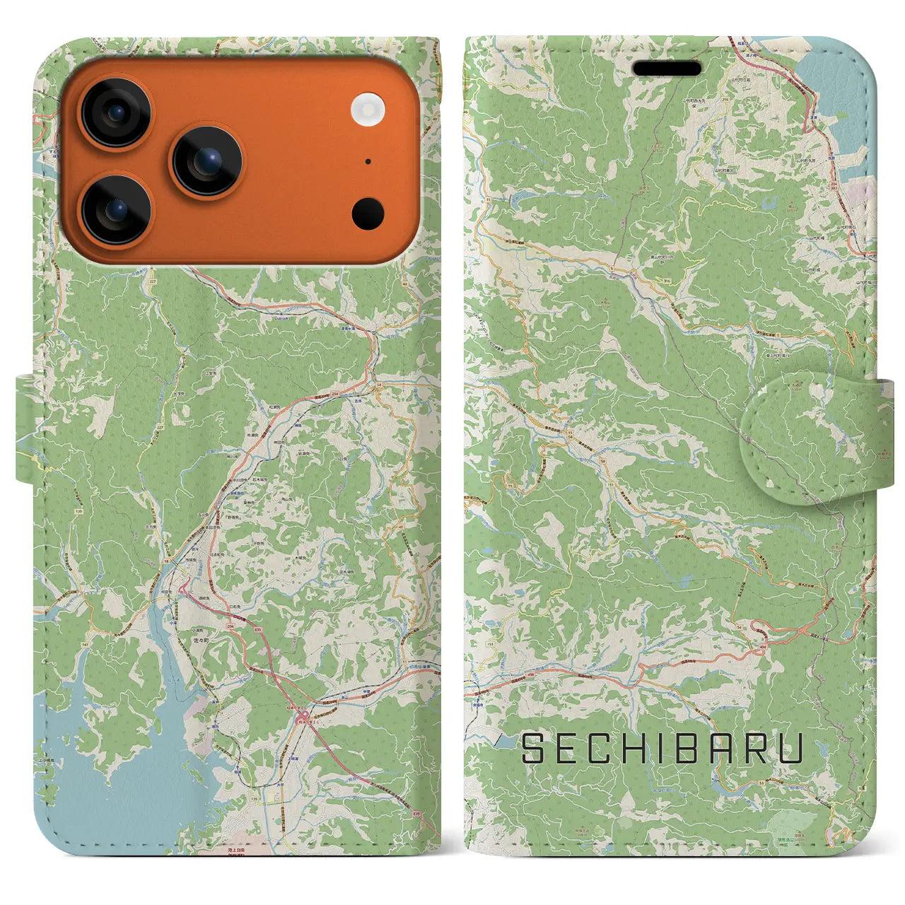 【世知原(長崎県)】地図柄iPhoneケース(手帳タイプ)モノトーン・iPhone 17 Pro Max 用