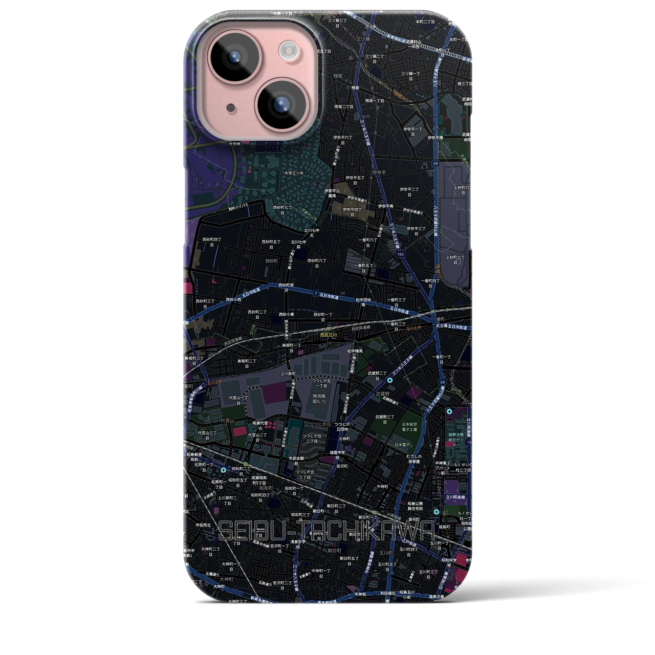 【西武立川(東京都)】地図柄iPhoneケース(バックカバータイプ)