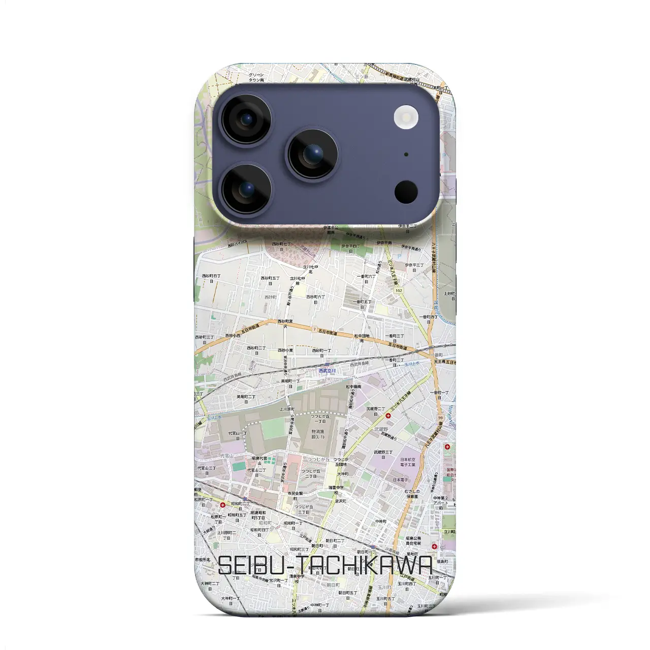 【西武立川(東京都)】地図柄iPhoneケース(バックカバータイプ)