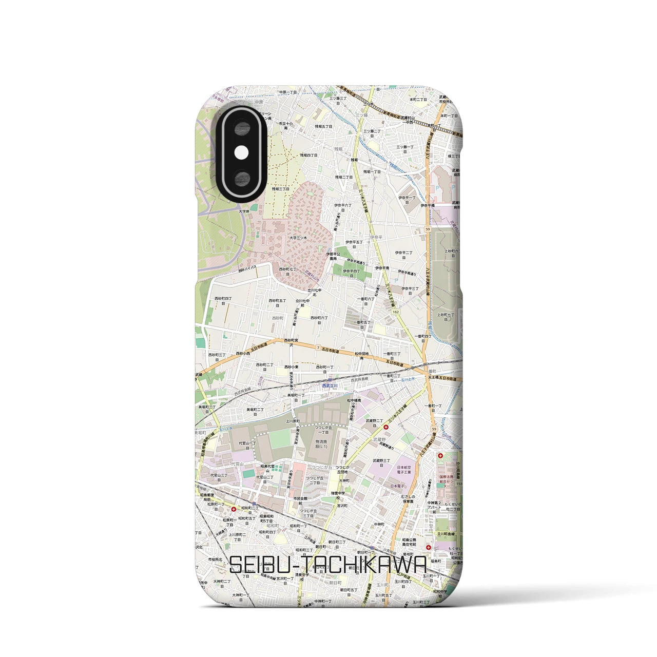 【西武立川(東京都)】地図柄iPhoneケース(バックカバータイプ)