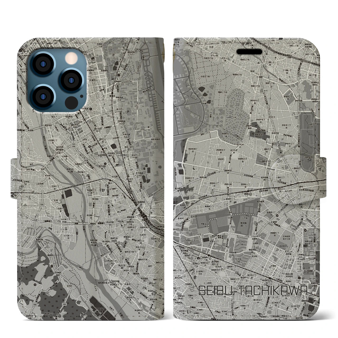 【西武立川(東京都)】地図柄iPhoneケース(手帳タイプ)