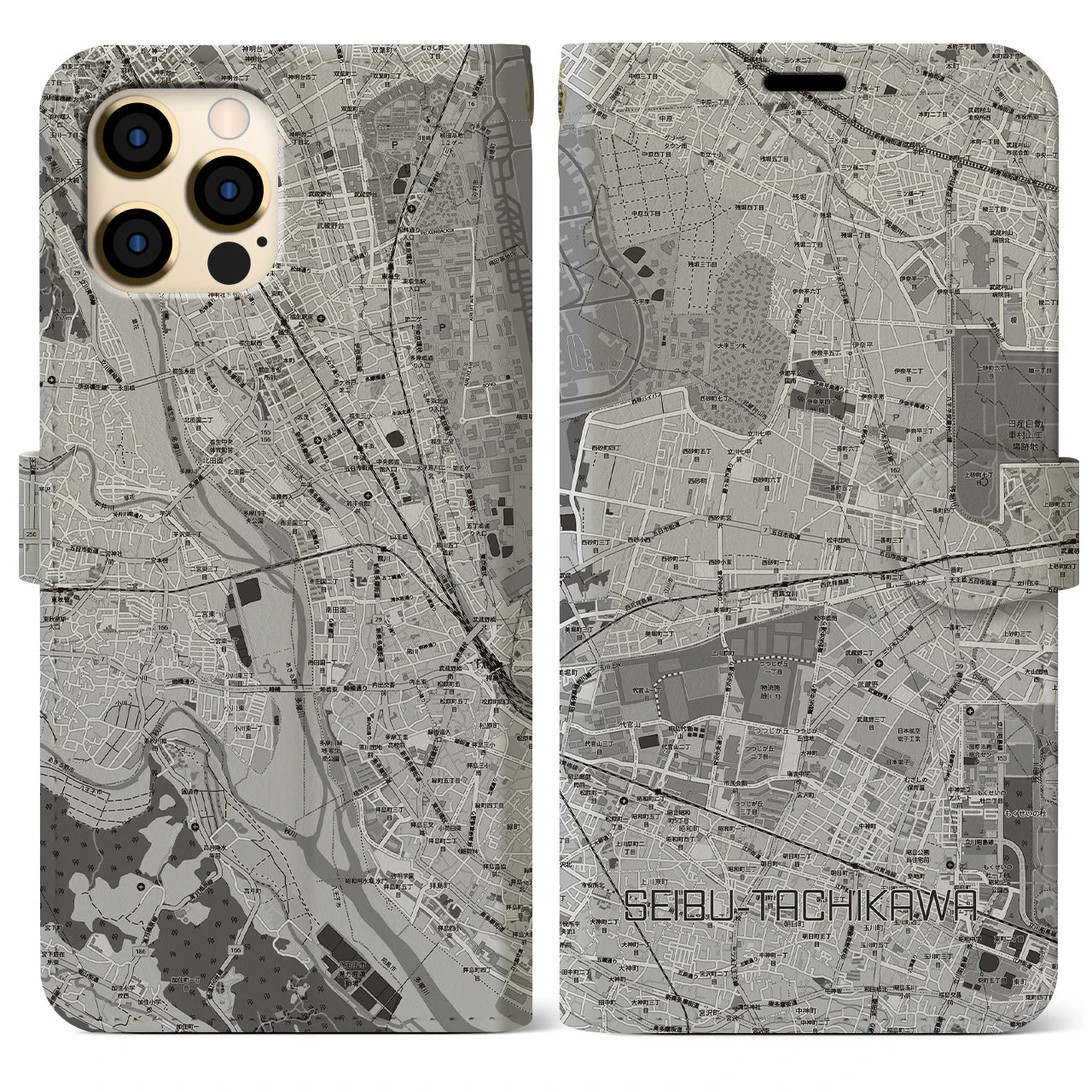 【西武立川(東京都)】地図柄iPhoneケース(手帳タイプ)