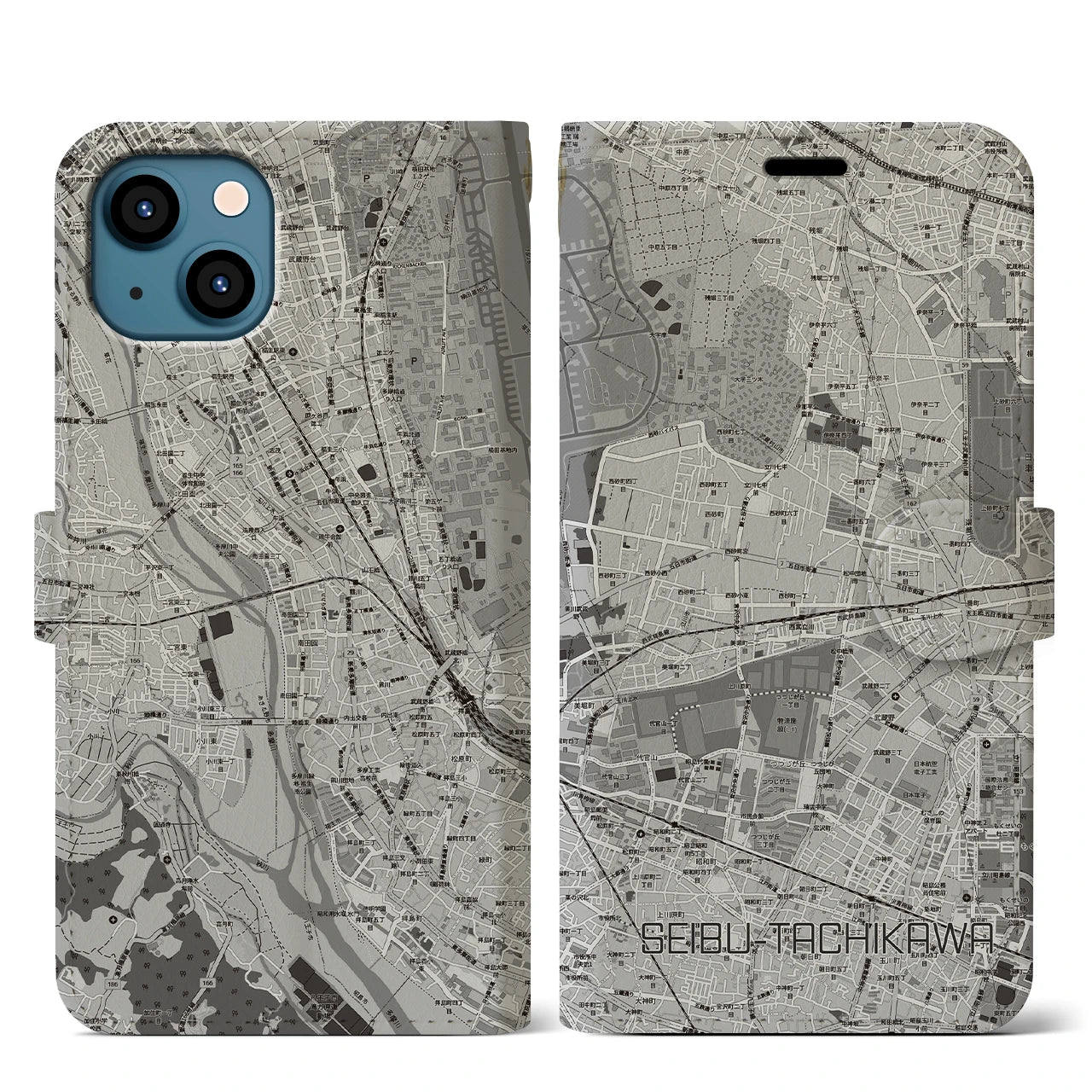 【西武立川(東京都)】地図柄iPhoneケース(手帳タイプ)