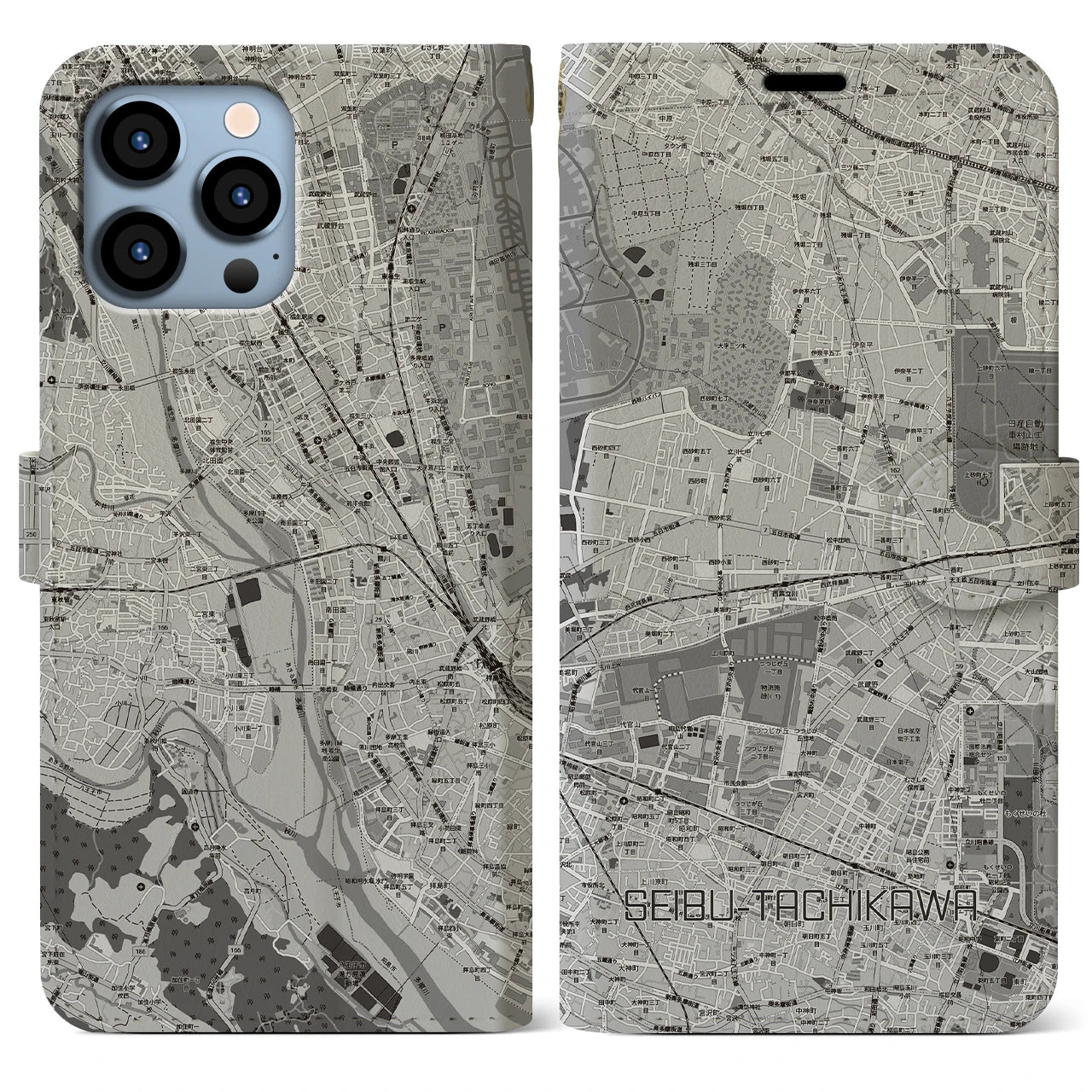 【西武立川(東京都)】地図柄iPhoneケース(手帳タイプ)