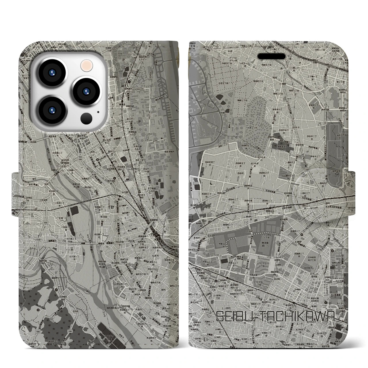 【西武立川(東京都)】地図柄iPhoneケース(手帳タイプ)