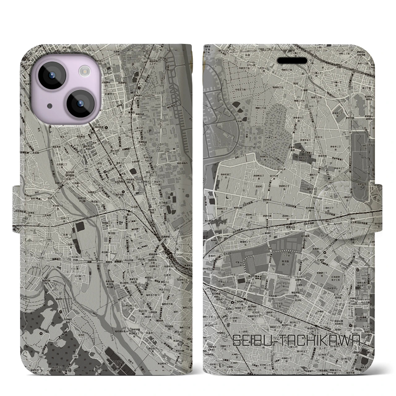 【西武立川(東京都)】地図柄iPhoneケース(手帳タイプ)