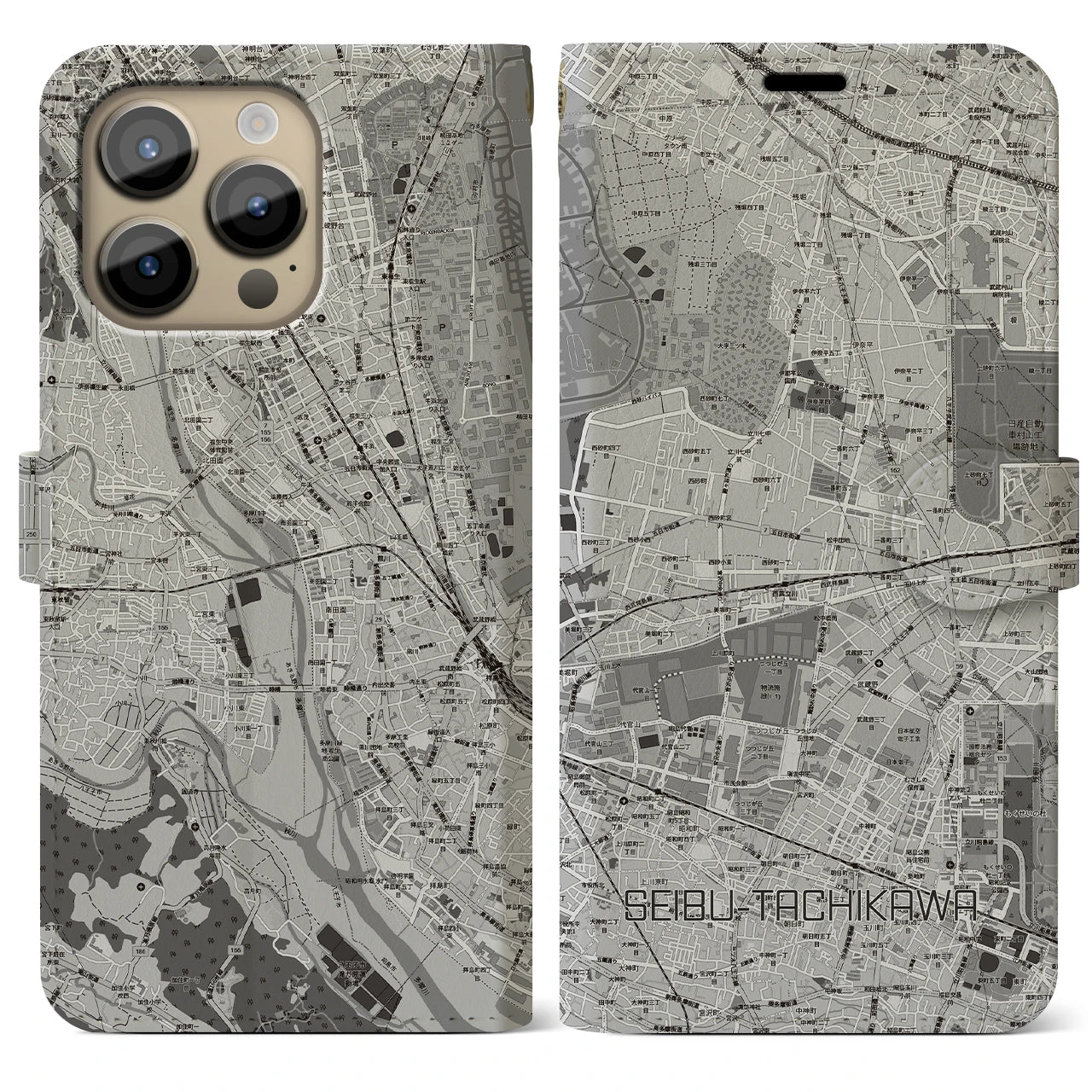 【西武立川(東京都)】地図柄iPhoneケース(手帳タイプ)