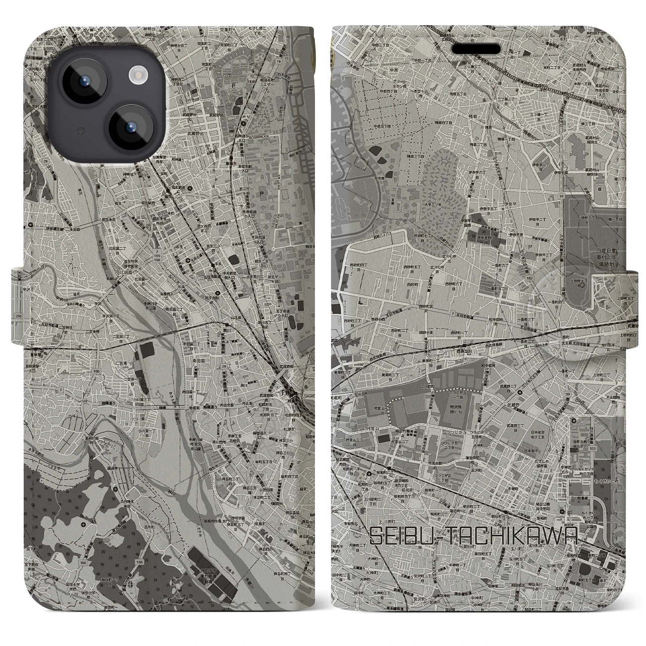 【西武立川(東京都)】地図柄iPhoneケース(手帳タイプ)