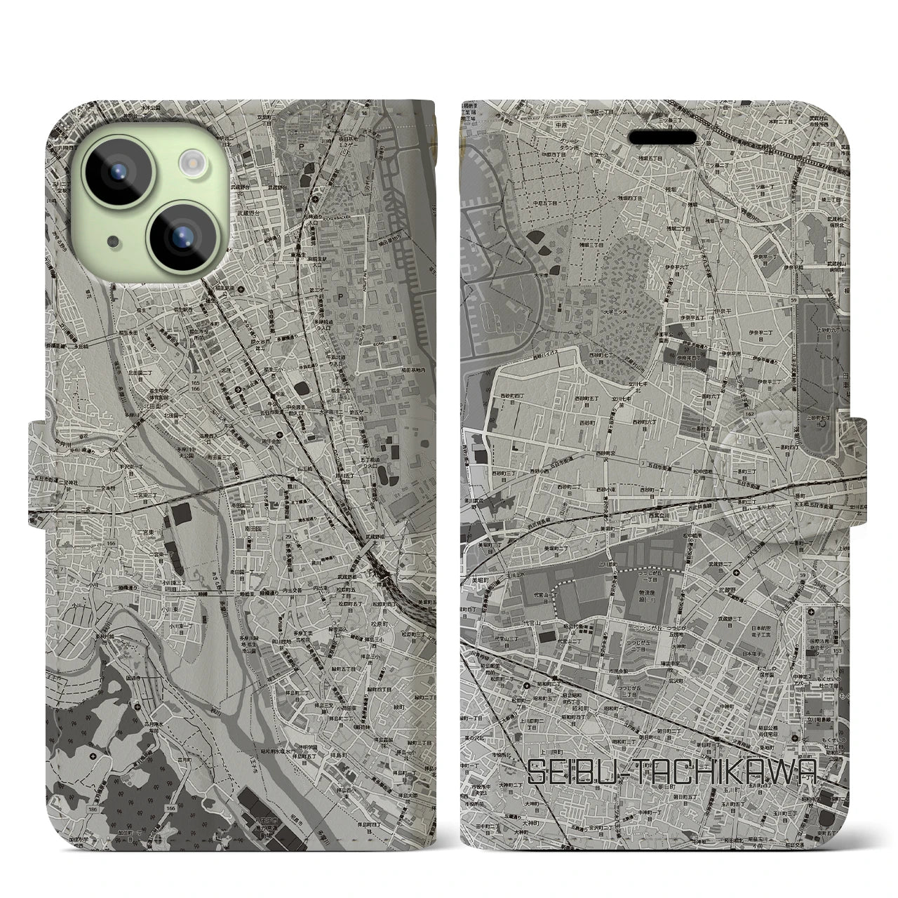 【西武立川(東京都)】地図柄iPhoneケース(手帳タイプ)