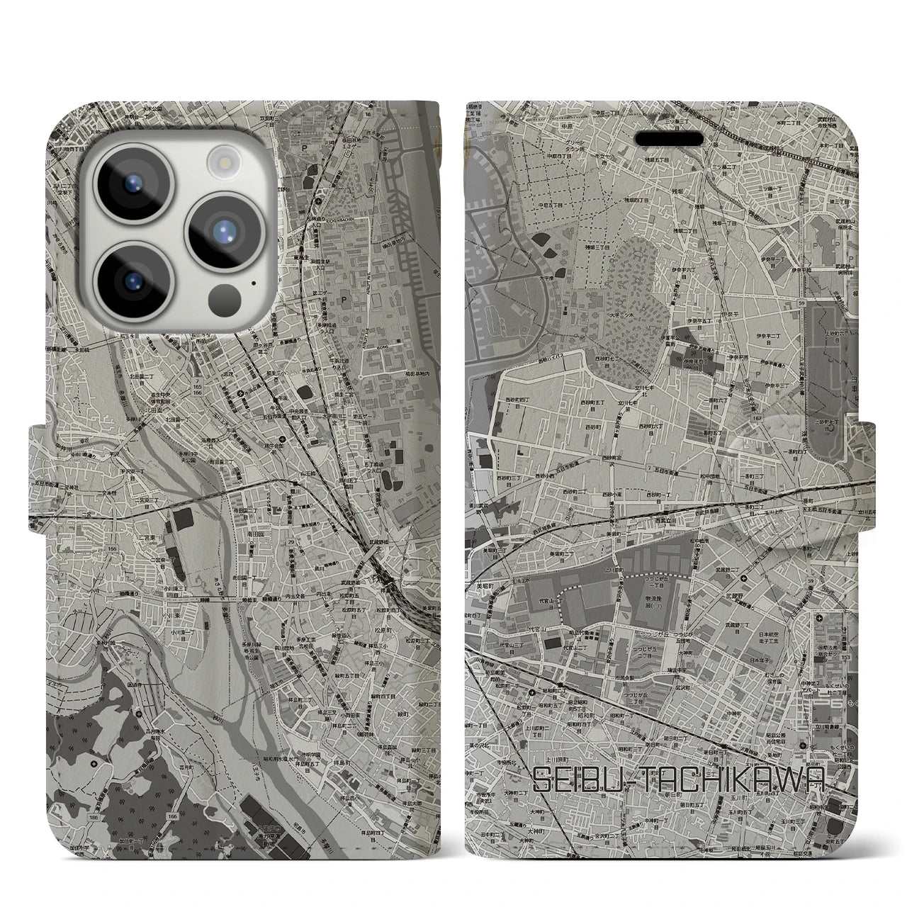 【西武立川(東京都)】地図柄iPhoneケース(手帳タイプ)