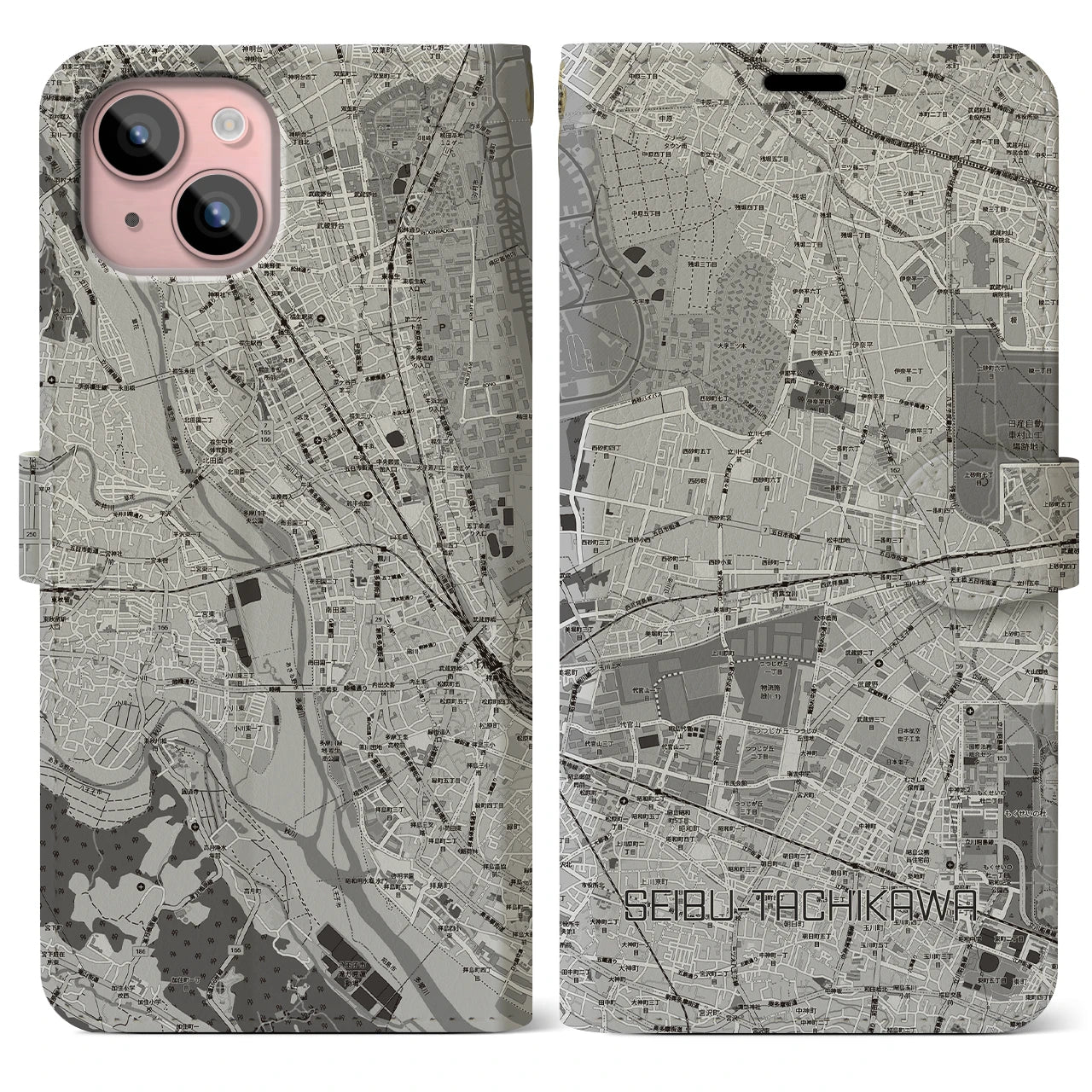 【西武立川(東京都)】地図柄iPhoneケース(手帳タイプ)