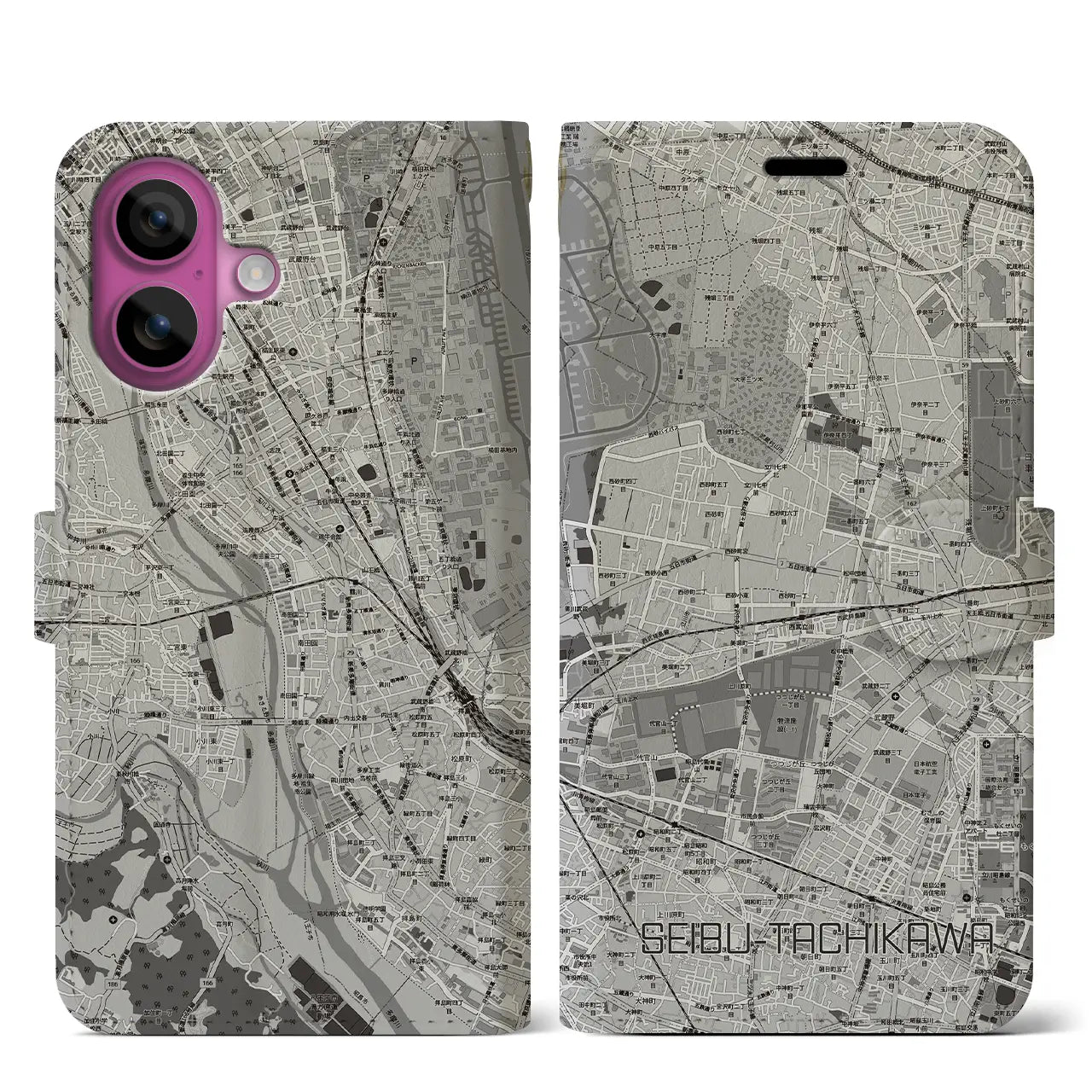 【西武立川(東京都)】地図柄iPhoneケース(手帳タイプ)